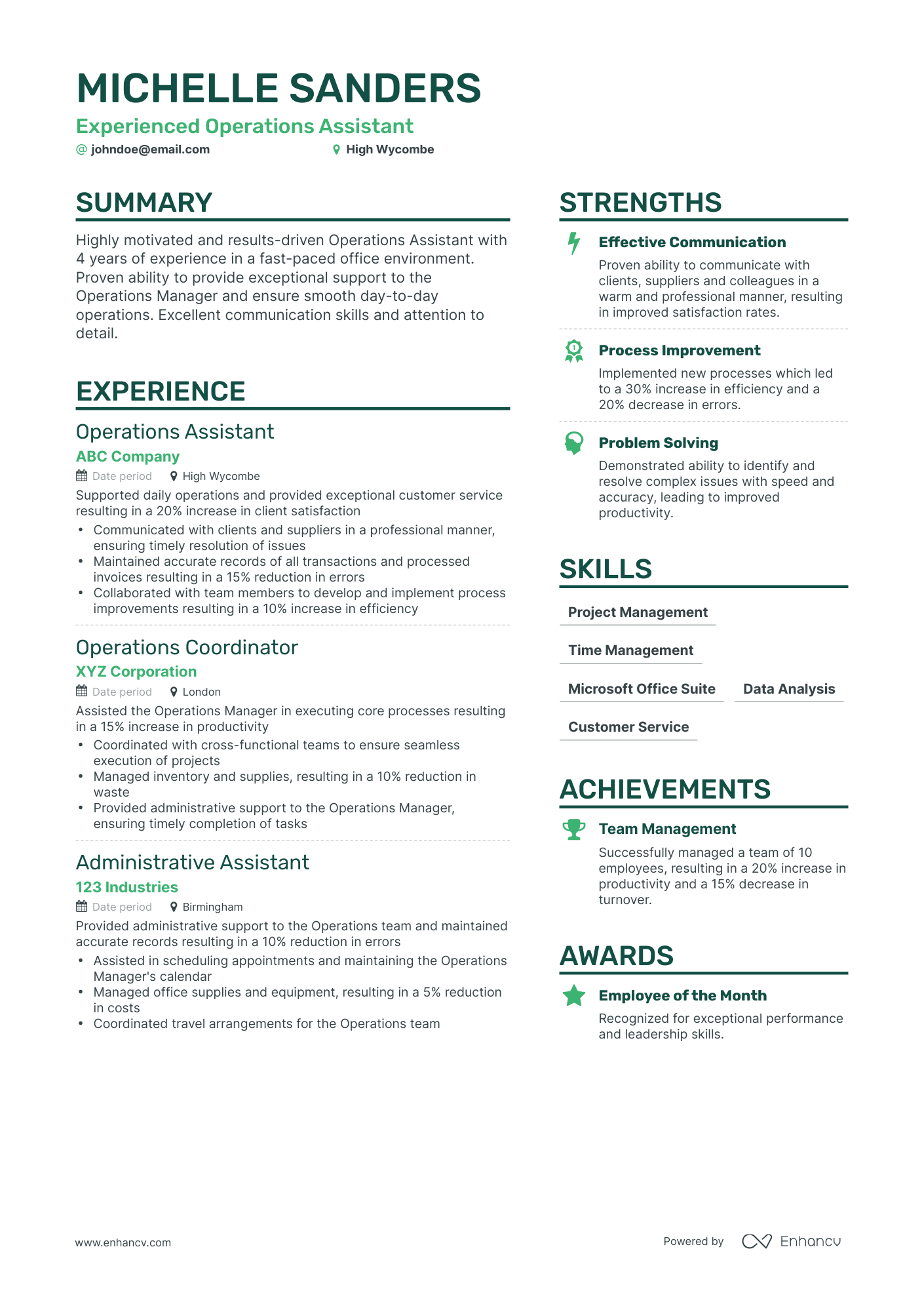 Simple Assistant Operations Manager Resume Template