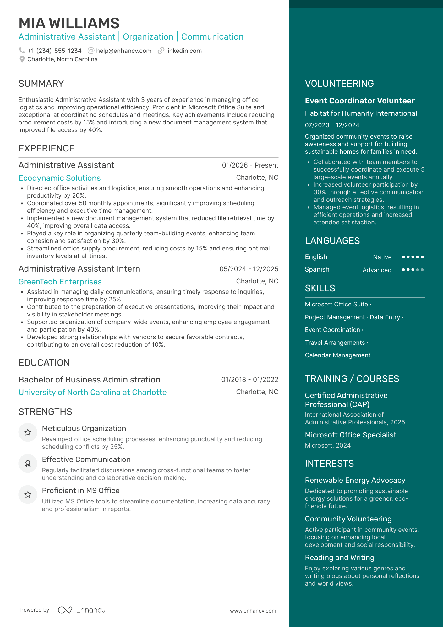 A resume example of a First Level Administrative Assistant