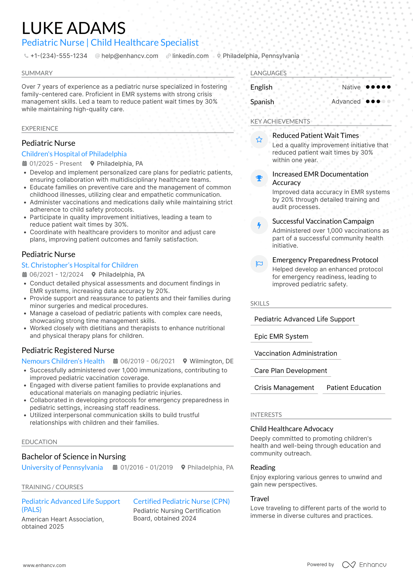 Pediatric Nurse resume