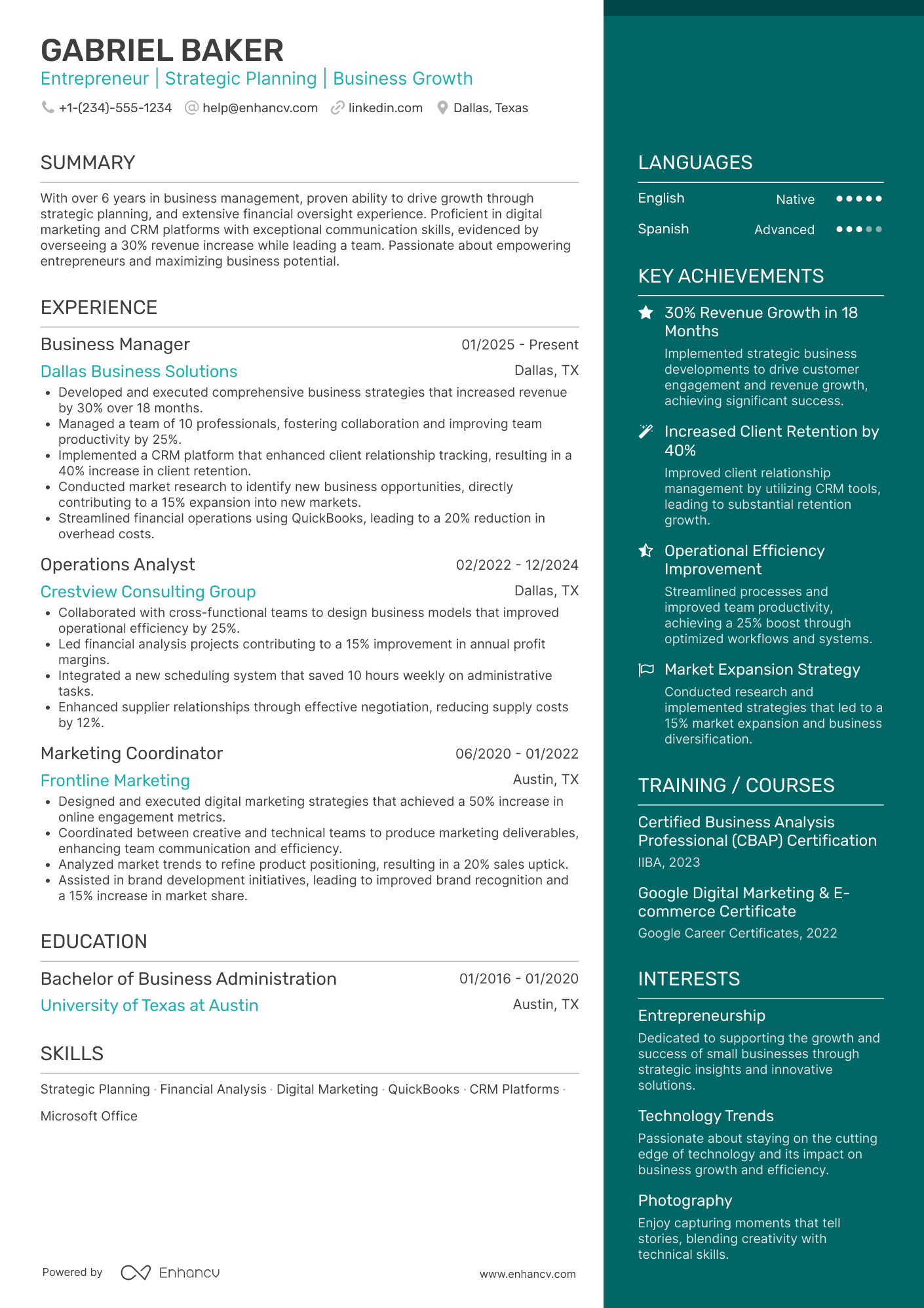 A resume example of a Home based Business Owner