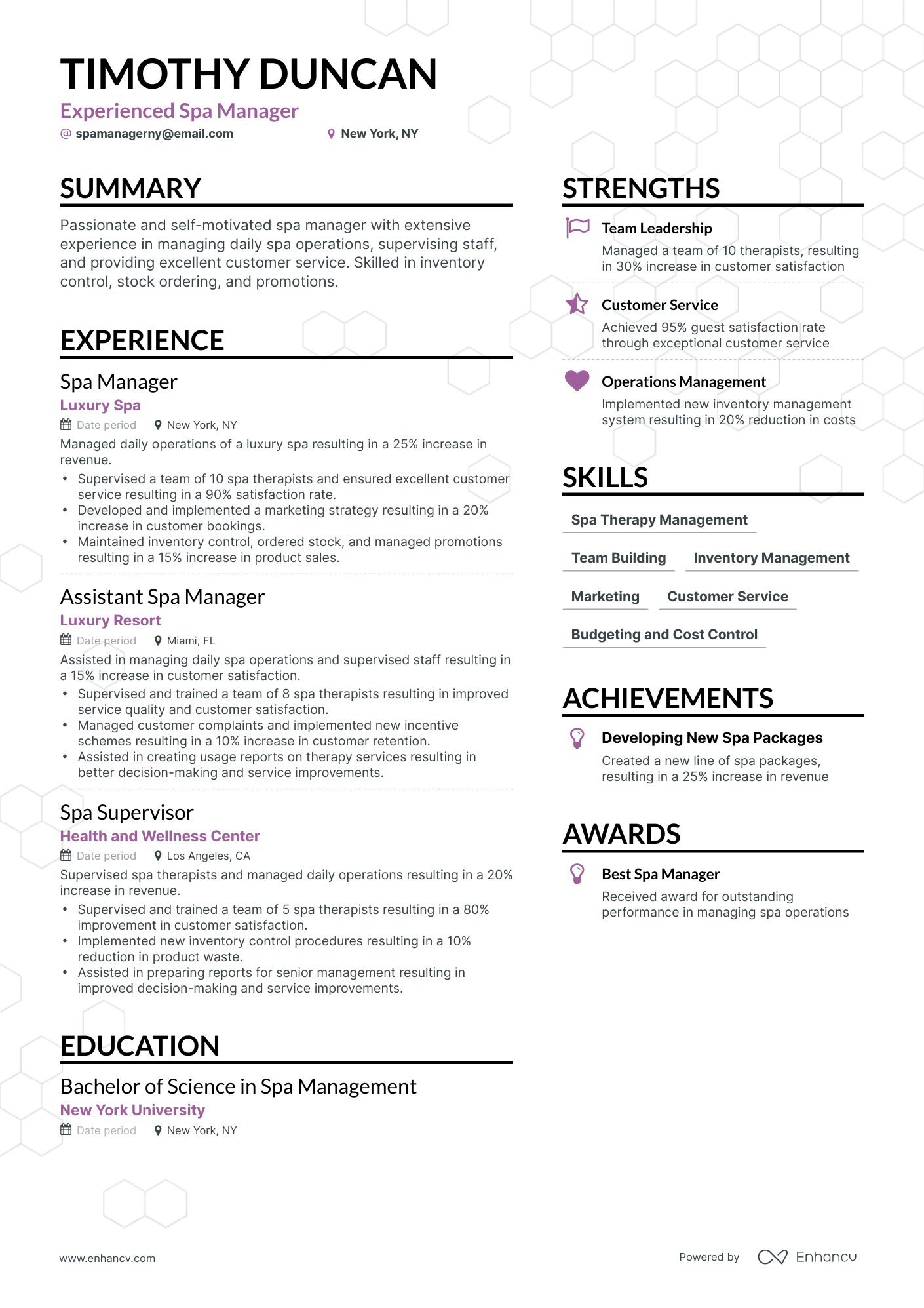 Simple Spa Manager Resume Template