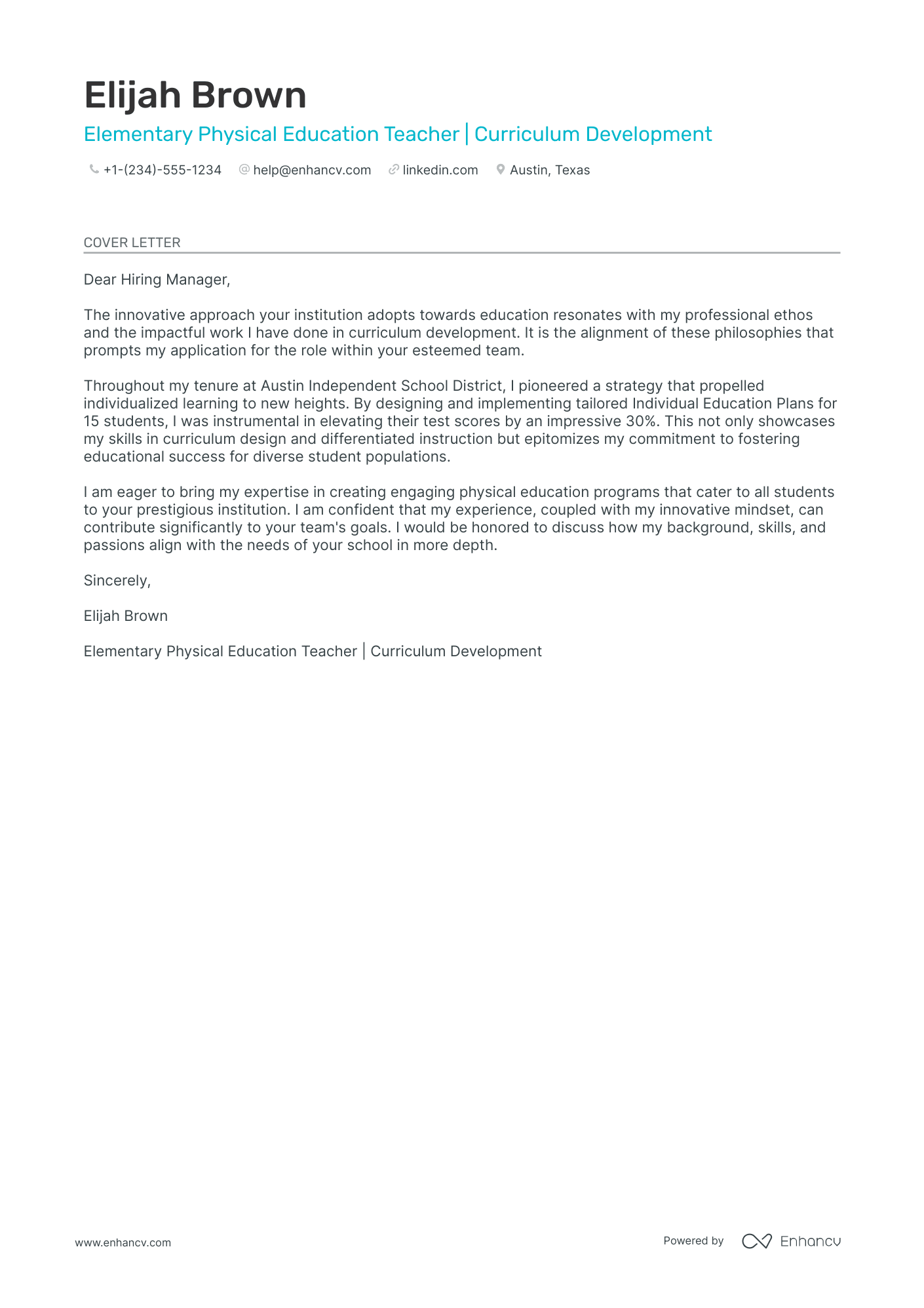 cover letter of a pe teacher