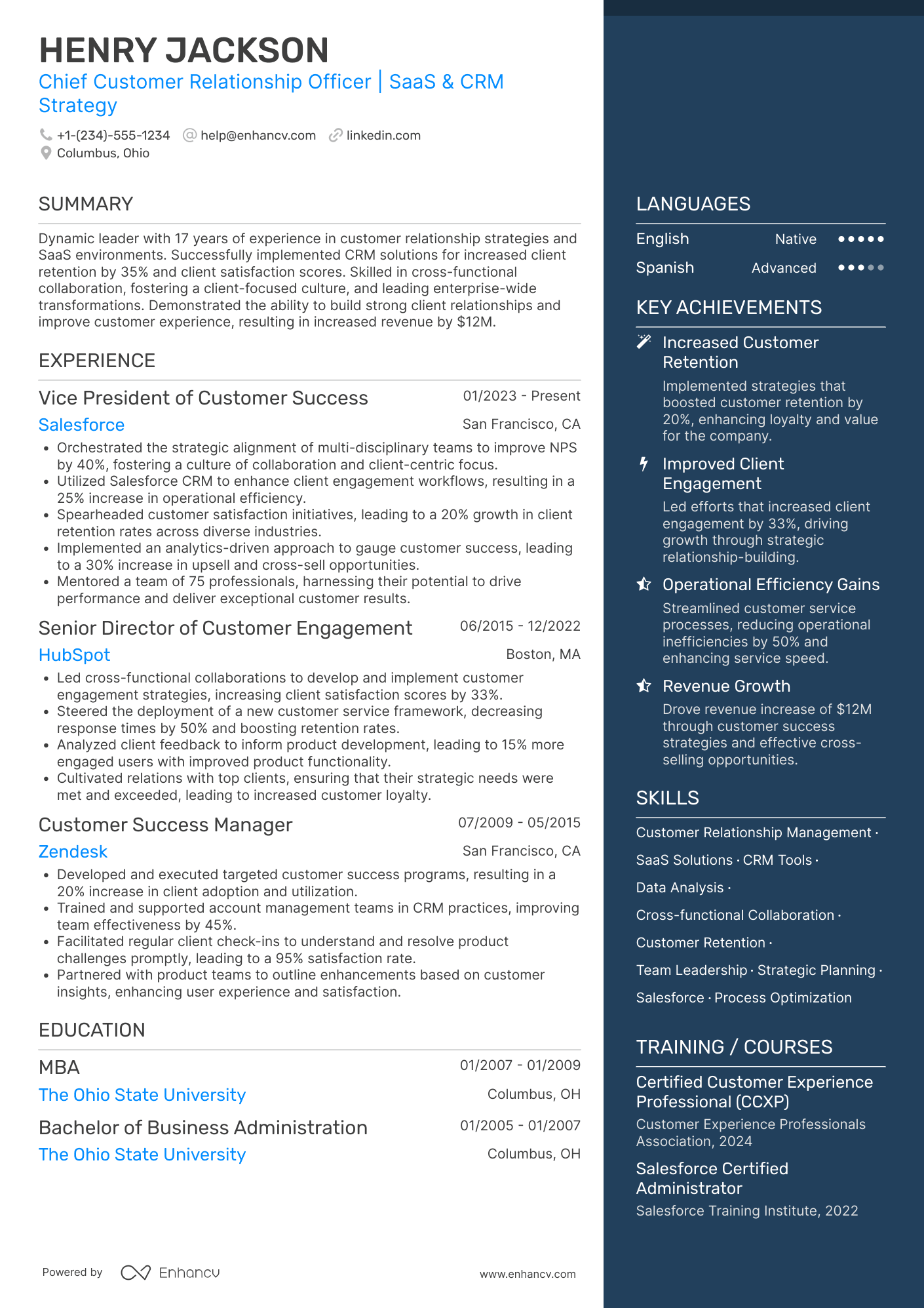 A resume example of a Chief Customer Relationship Officer