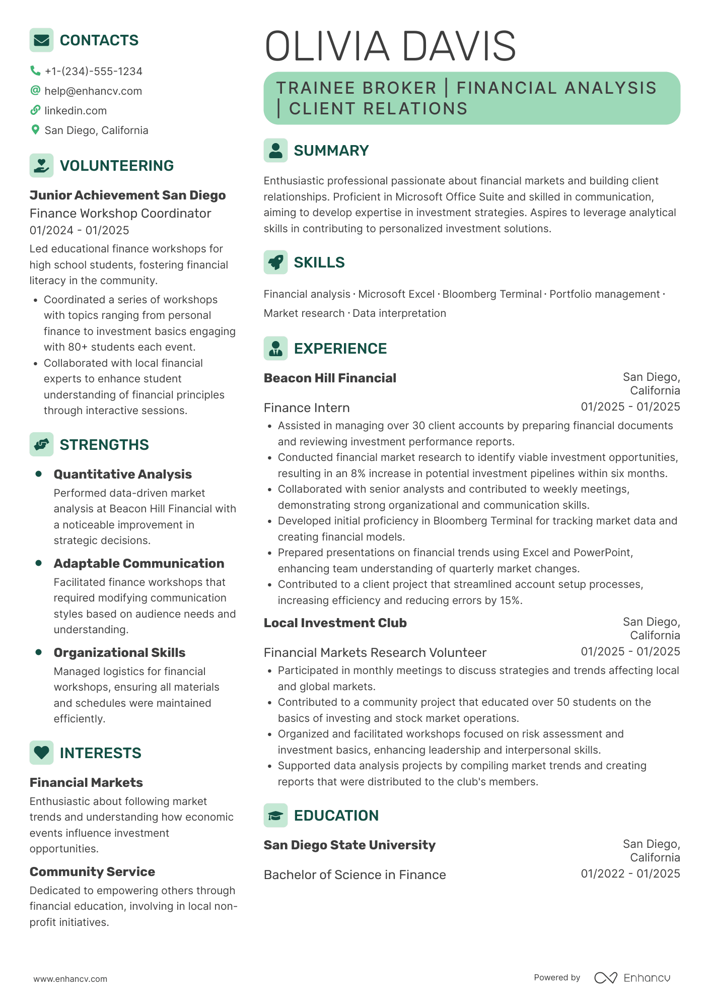 A resume example of a Trainee Broker