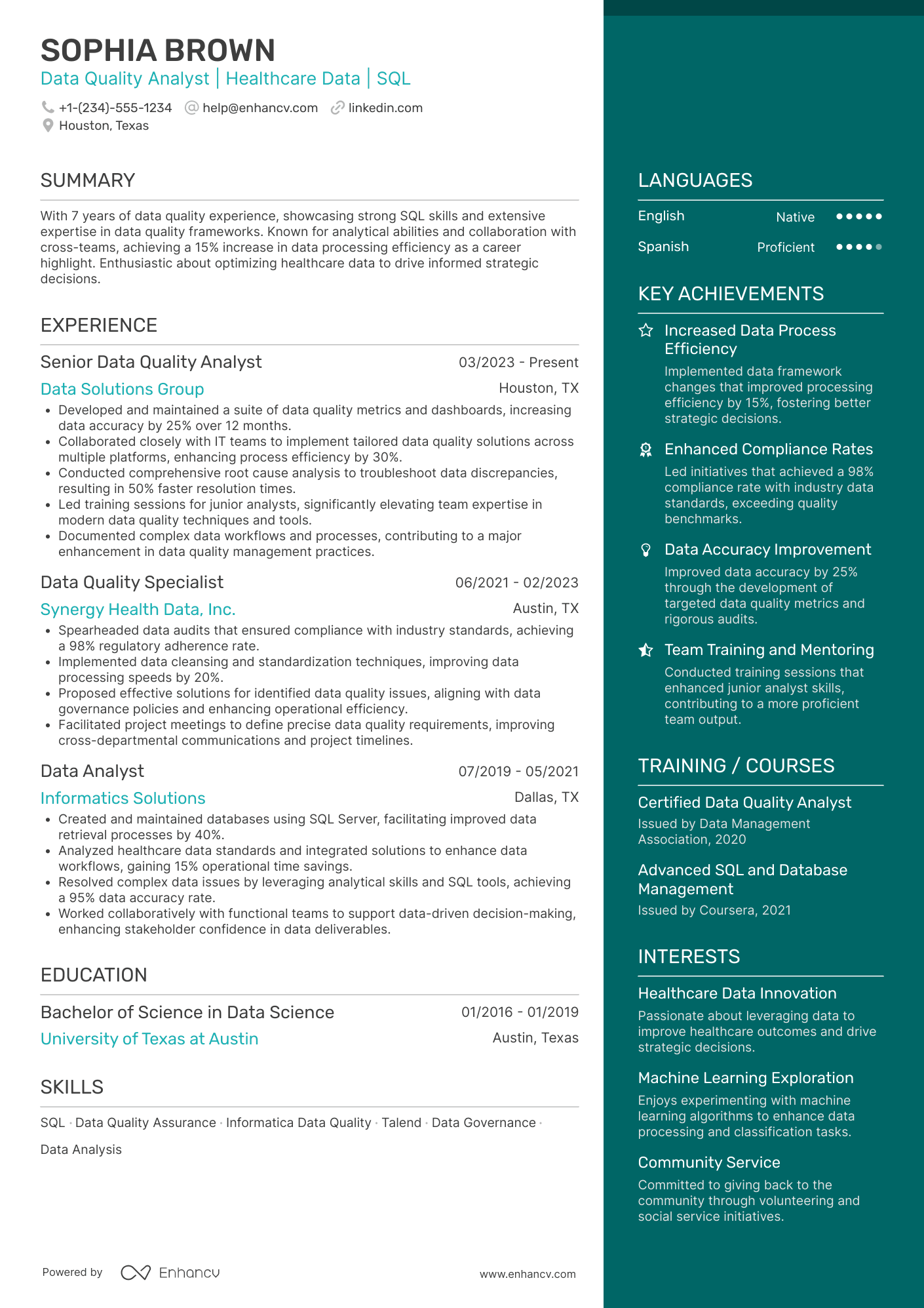 A resume example of a Data Quality Analyst