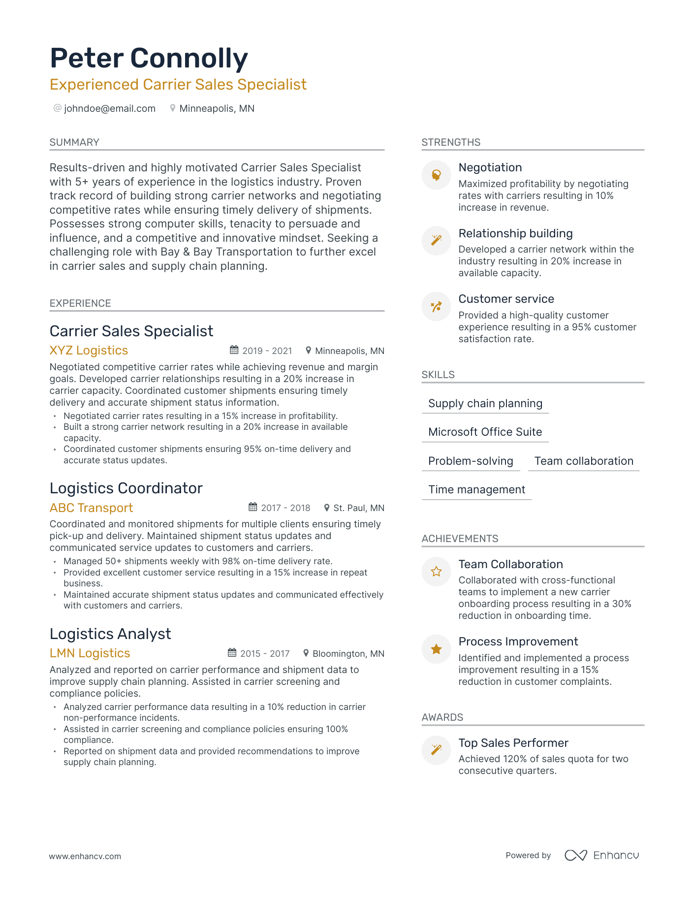 Modern Strong Carrier Sales Resume Template