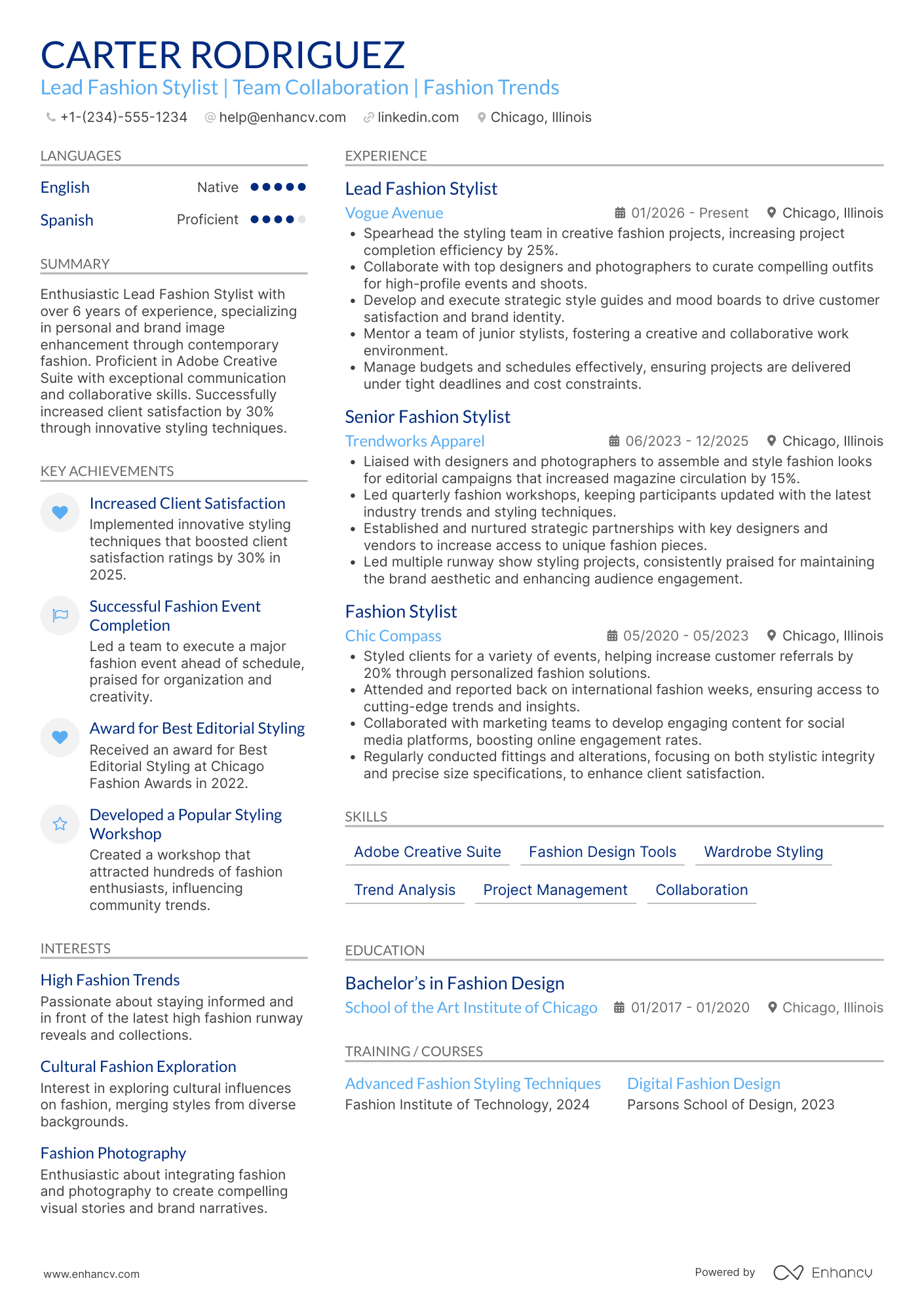 A resume example of a Lead Fashion Stylist