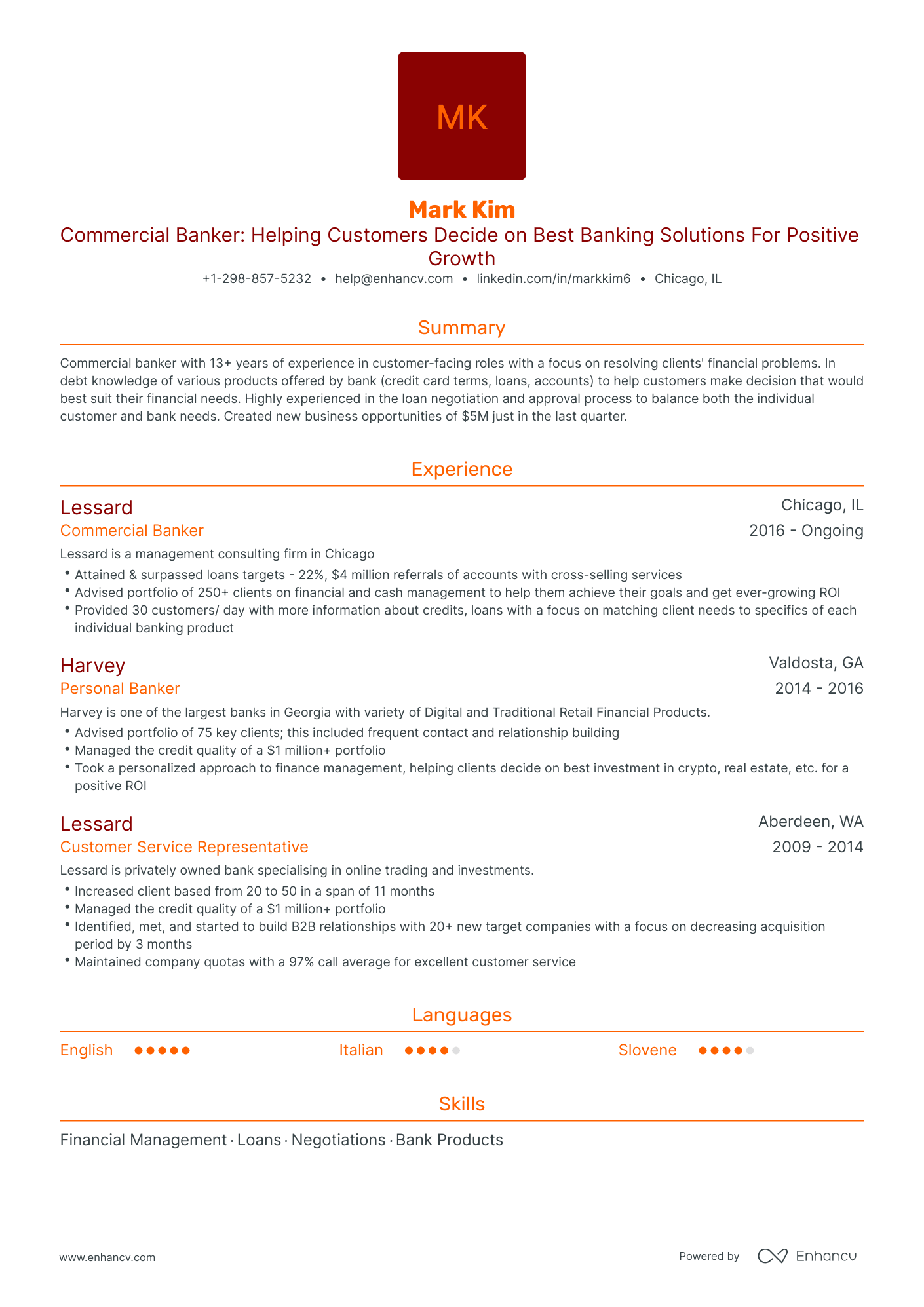 Traditional Commercial Banking Resume Template