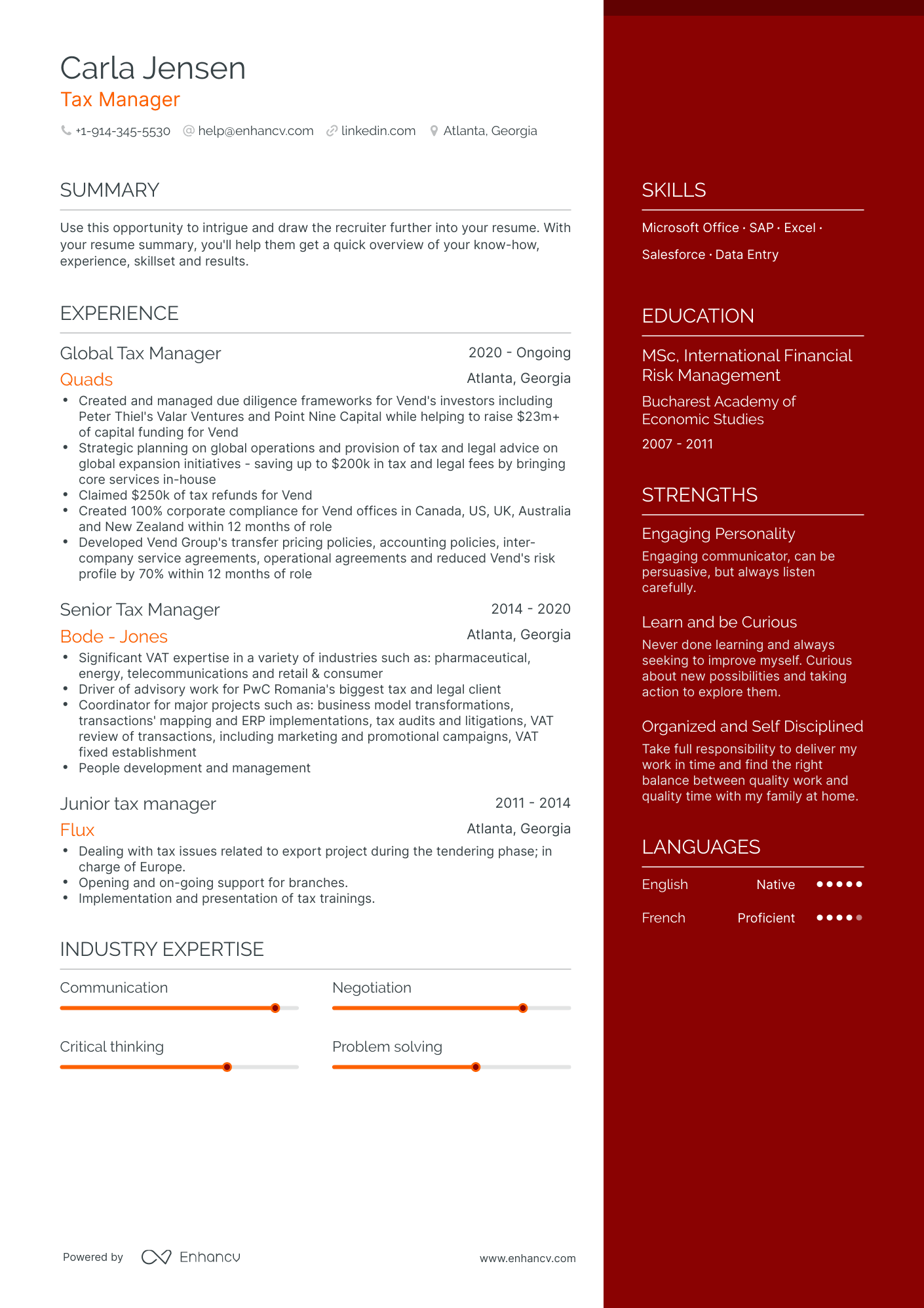 Tax Manager Resume Examples & Guide for 2023 (Layout, Skills, Keywords ...