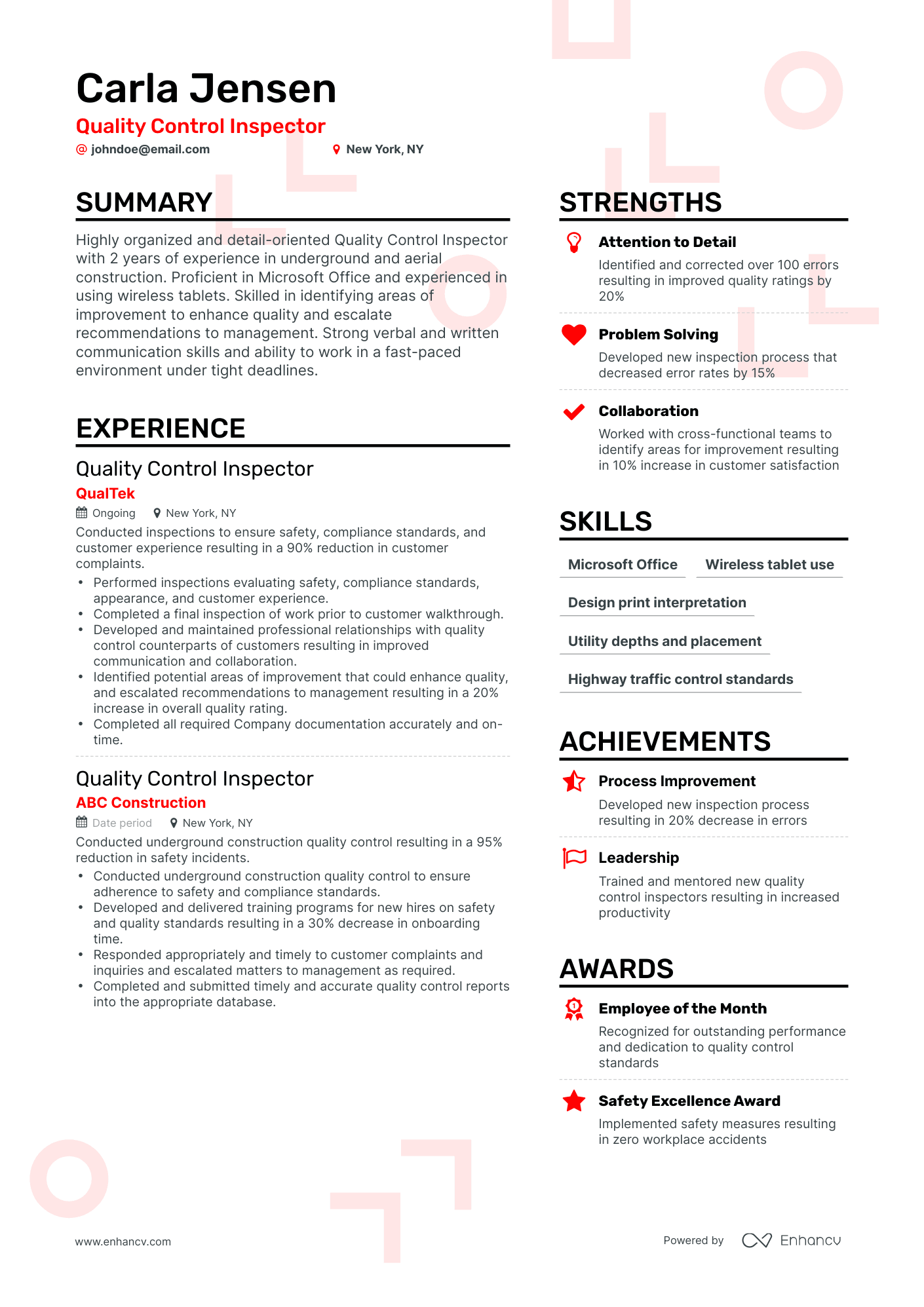 Simple Quality Control Inspector Resume Template