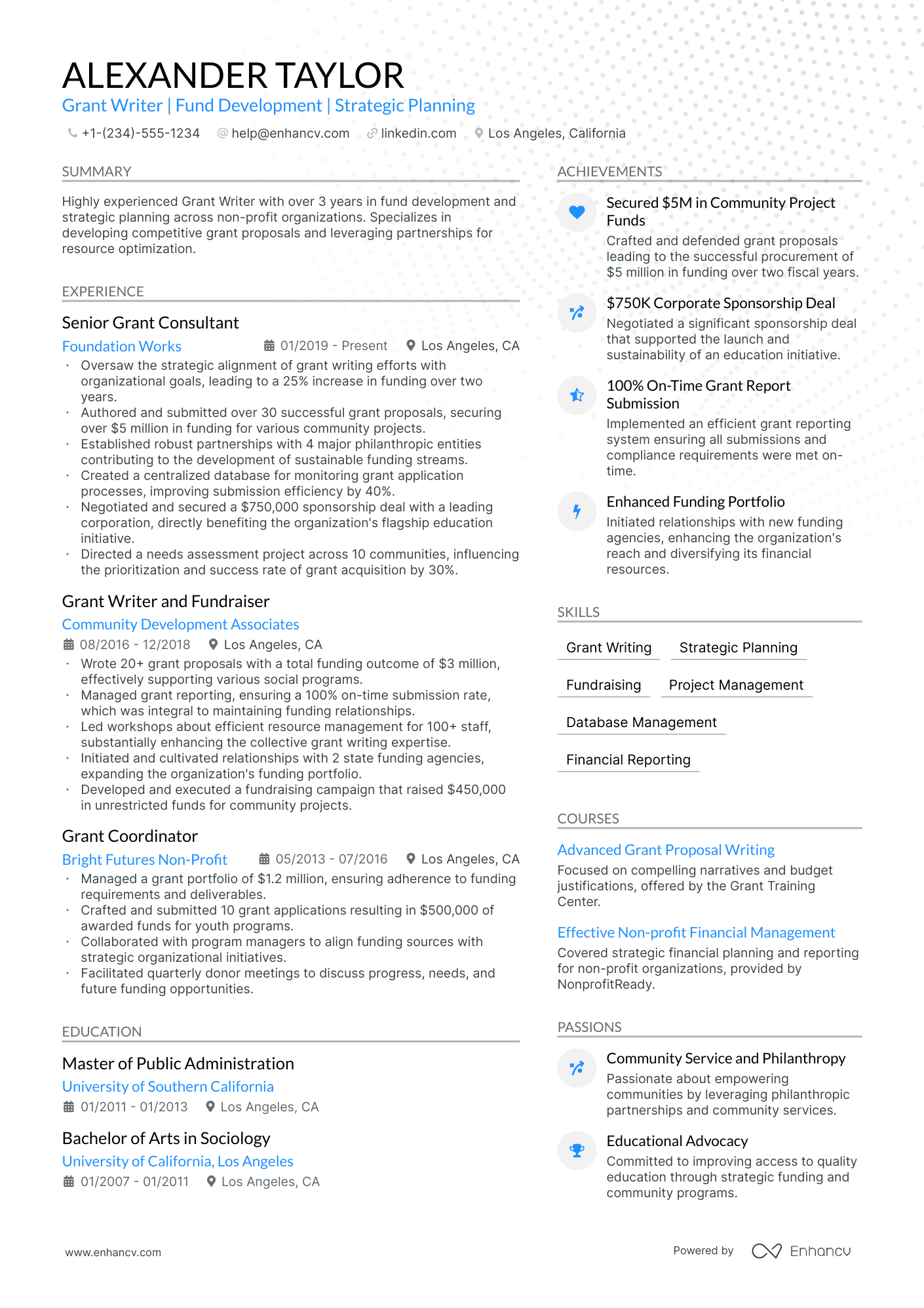 grant writing resume example