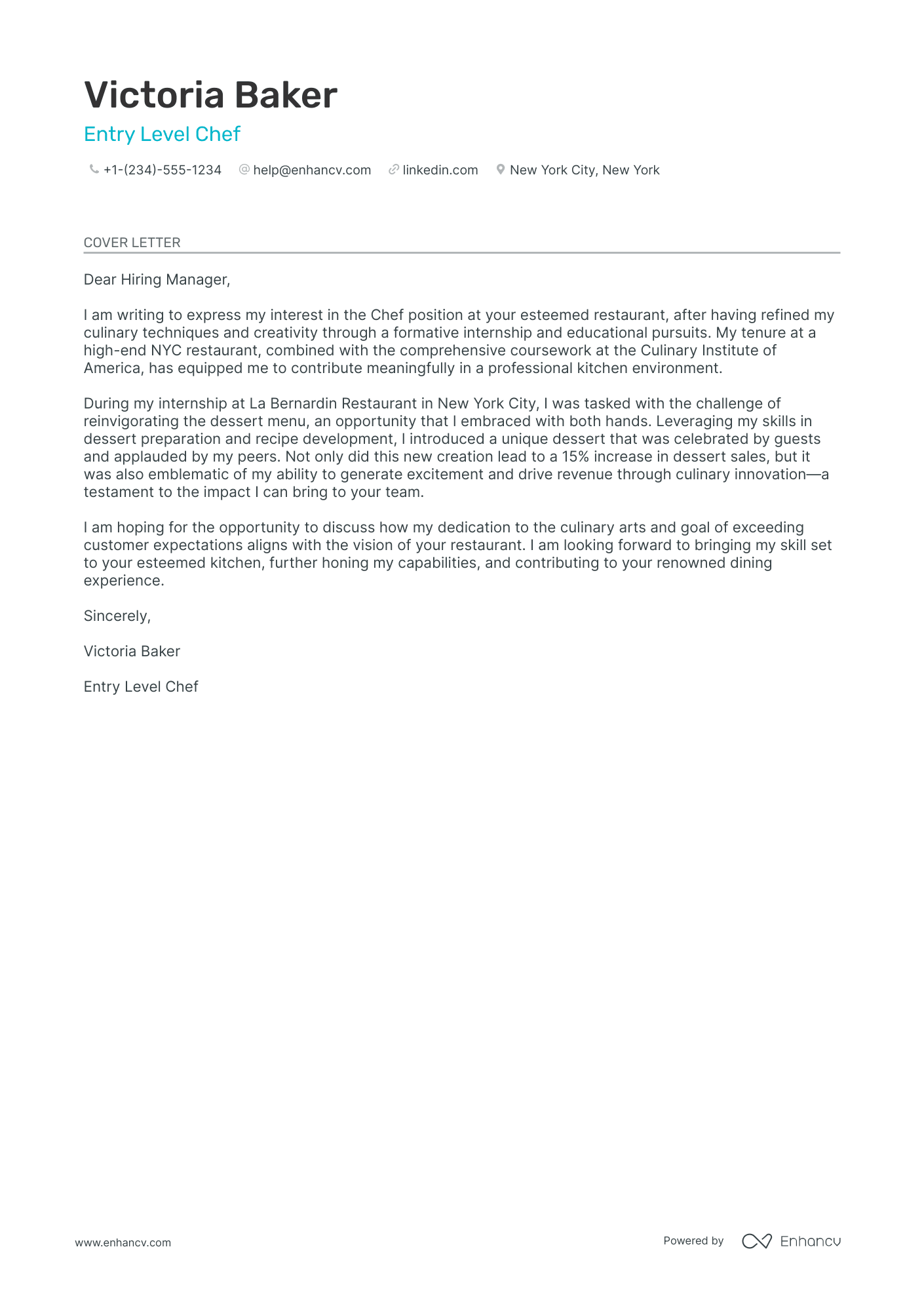 sample of chef application letter