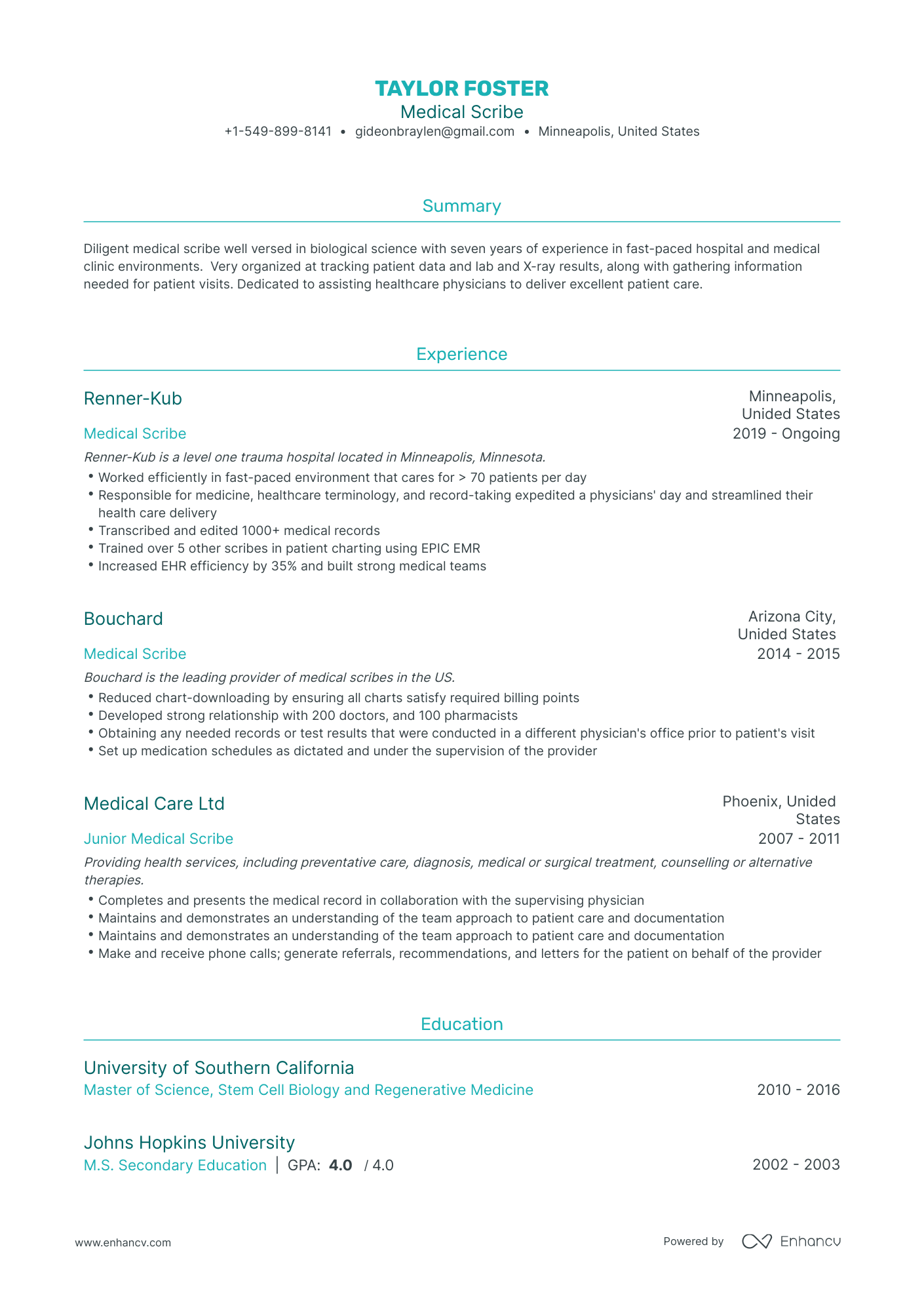 Traditional Medical Scribe Resume Template