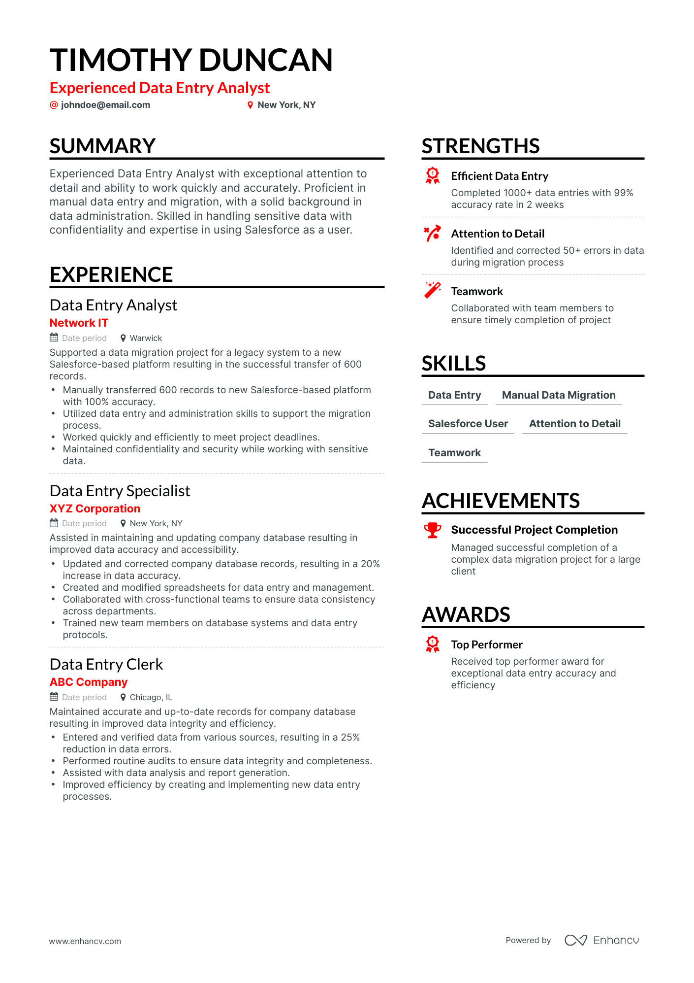 Simple Data Entry Analyst Resume Template