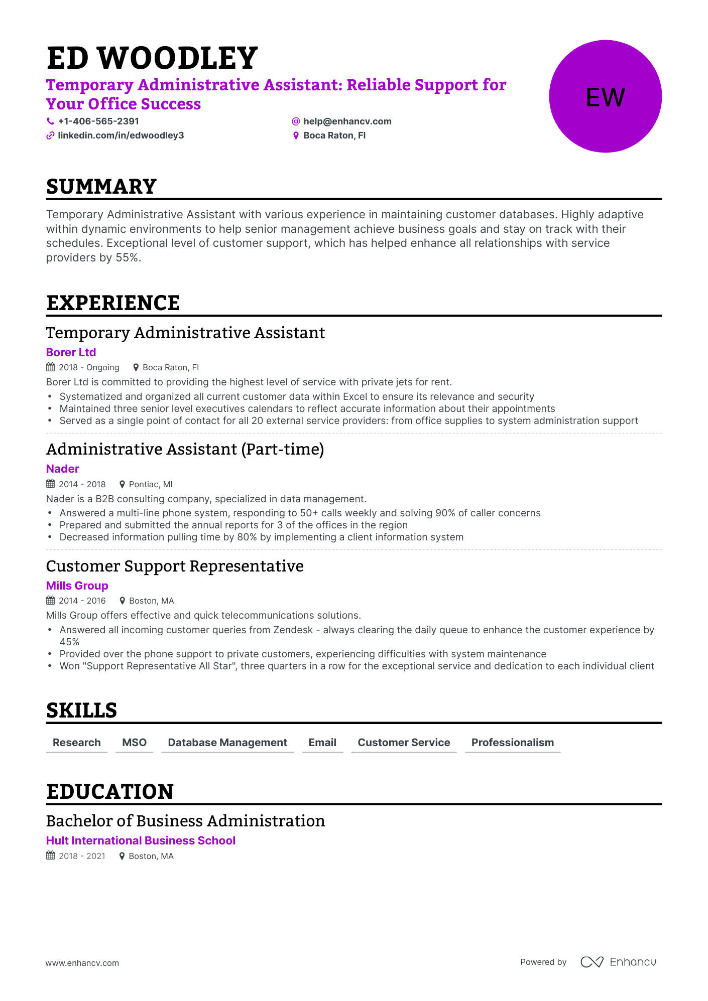 Classic Temporary Administrative Assistant Resume Template