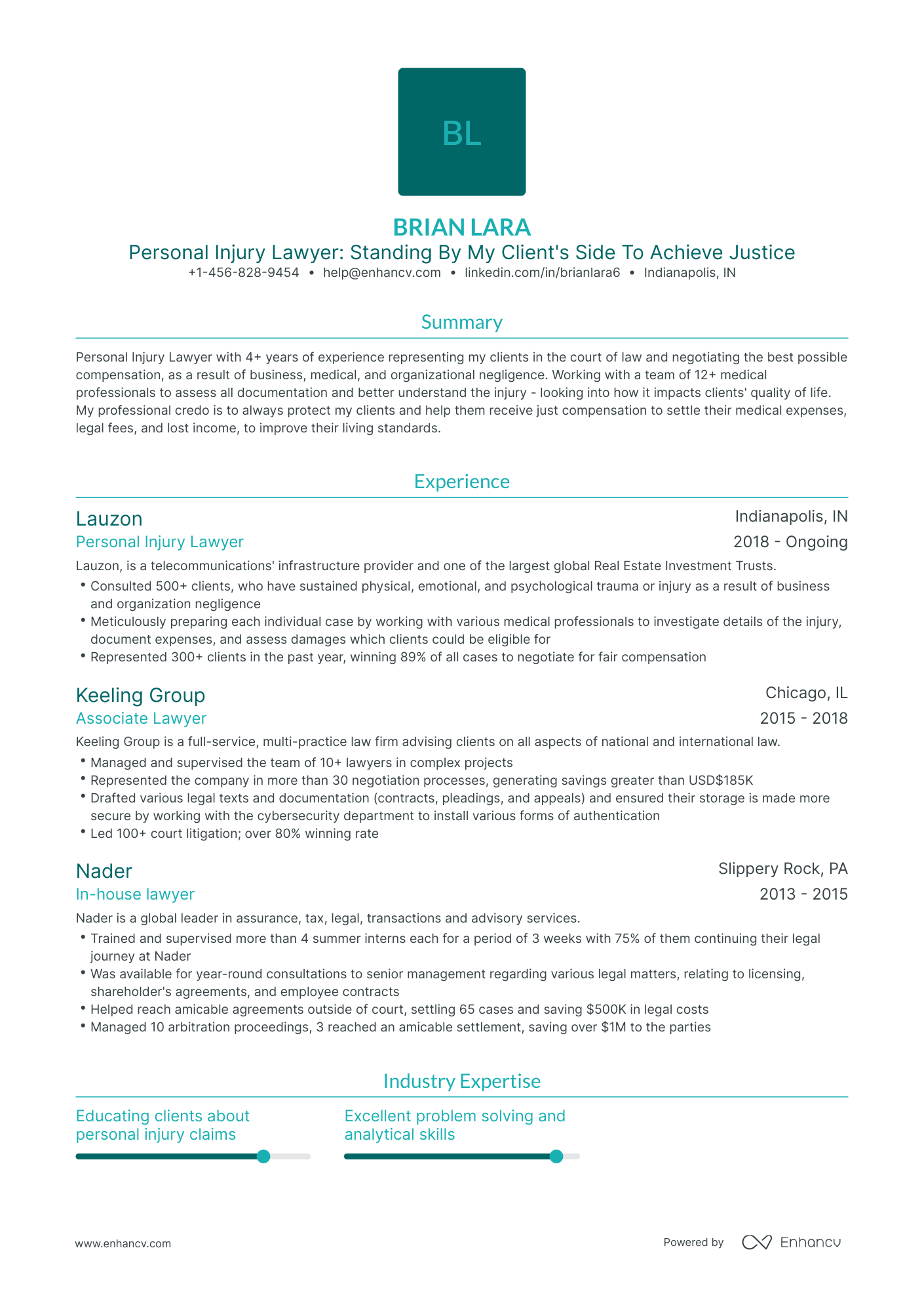 Traditional Personal Injury Lawyer Resume Template