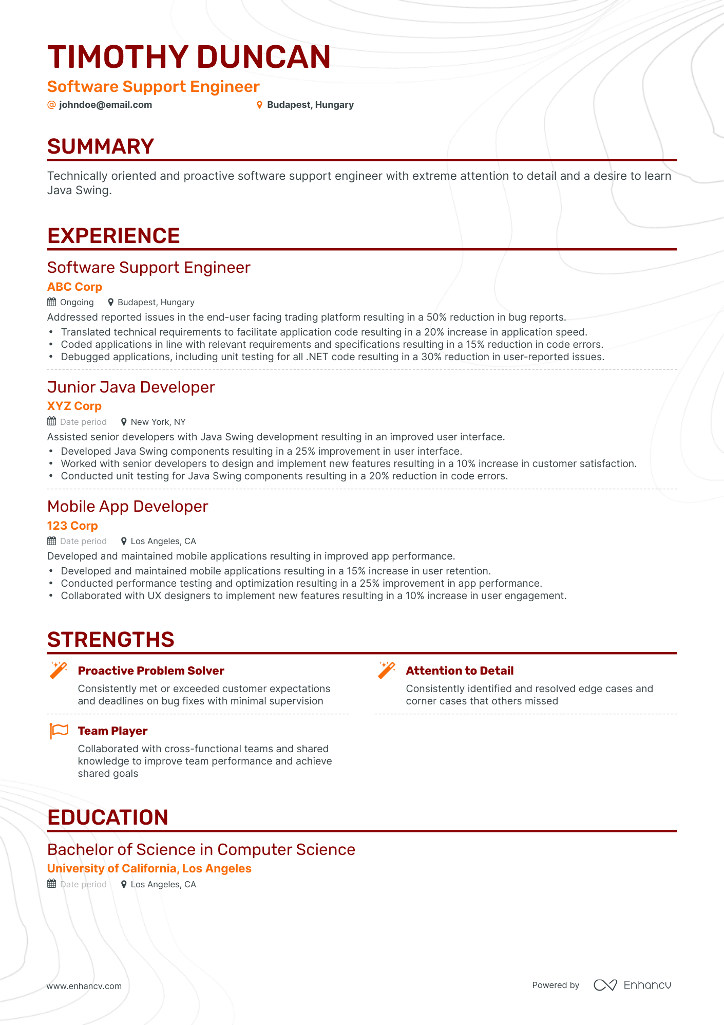 Classic Software Support Engineer Resume Template