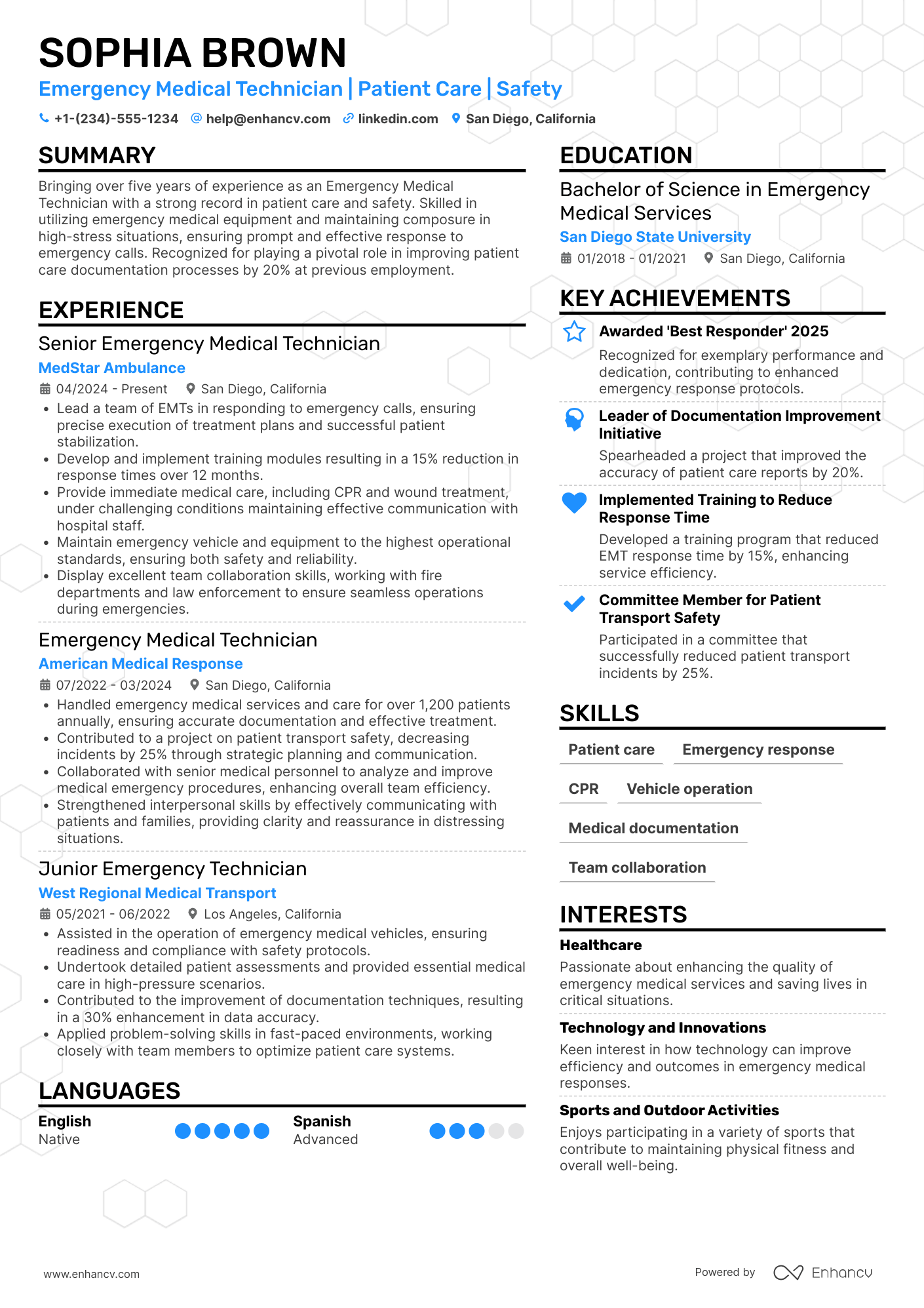 A resume example of a Emergency Medical Technician