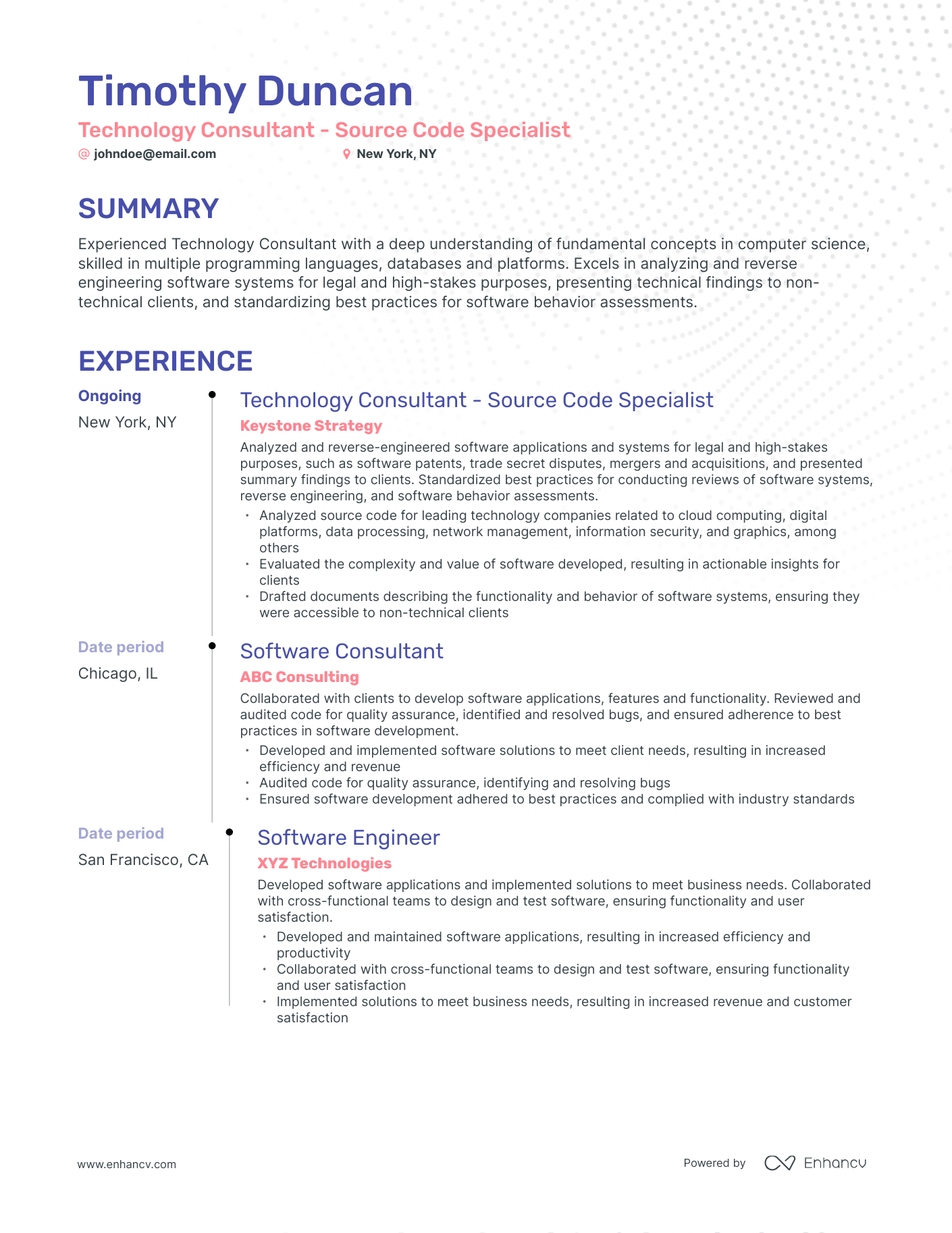Timeline Technology Consultant Resume Template