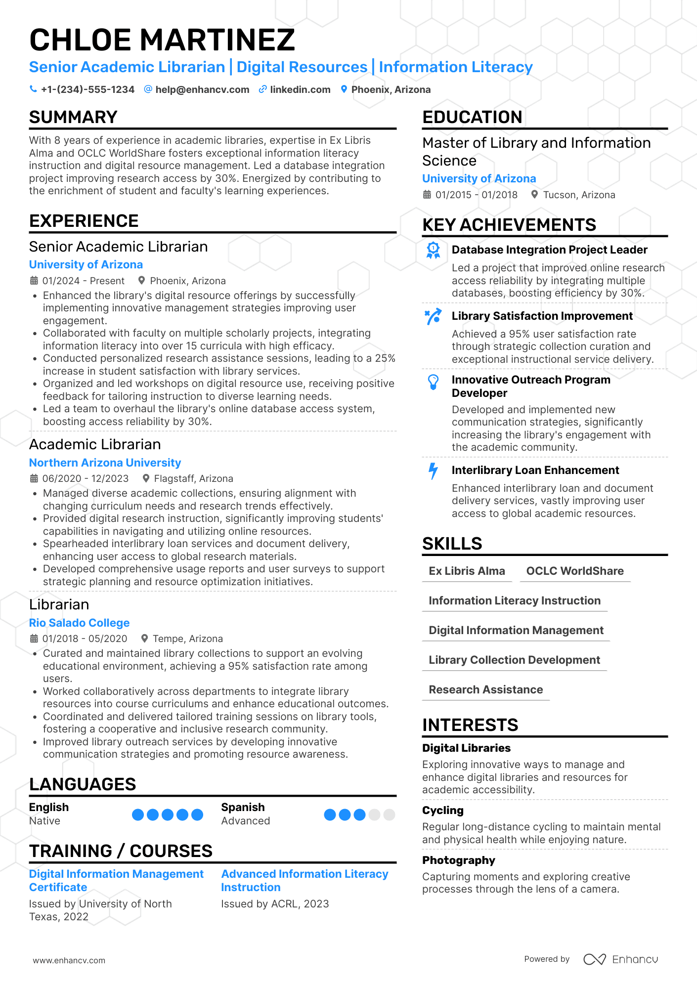 A resume example of a Academic Librarian