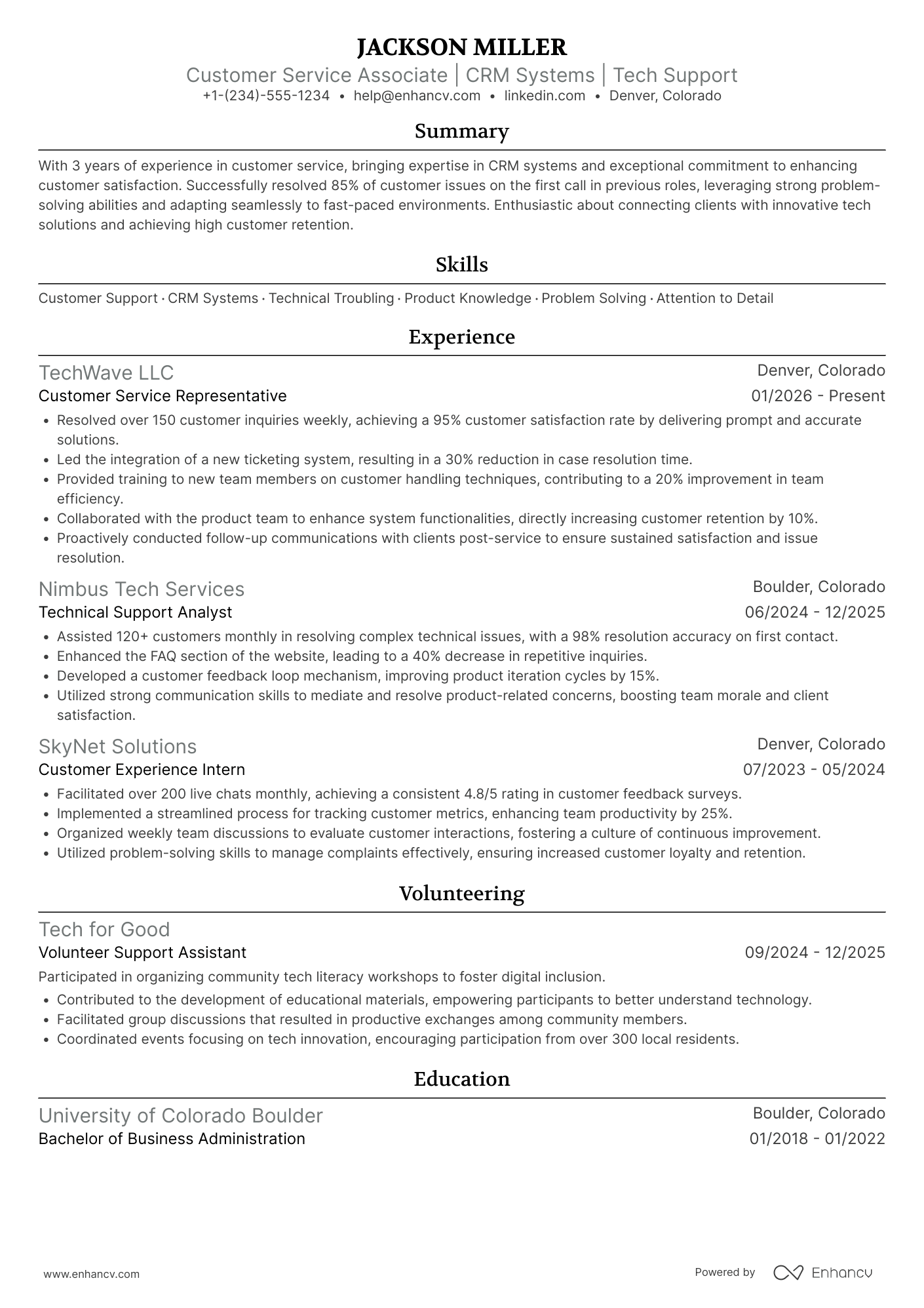 A resume example of a Customer Service Associate