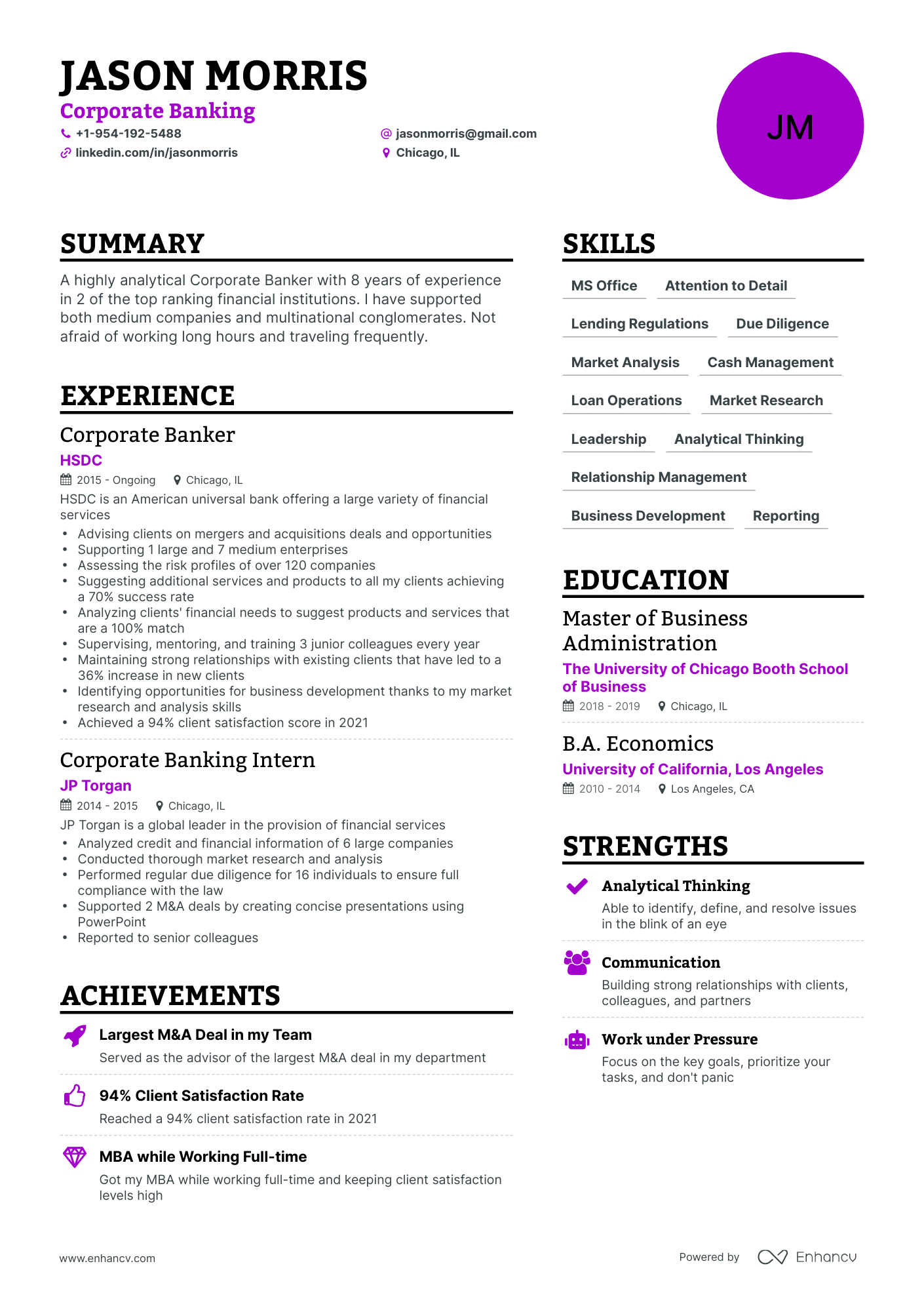 Simple Corporate Banking Resume Template