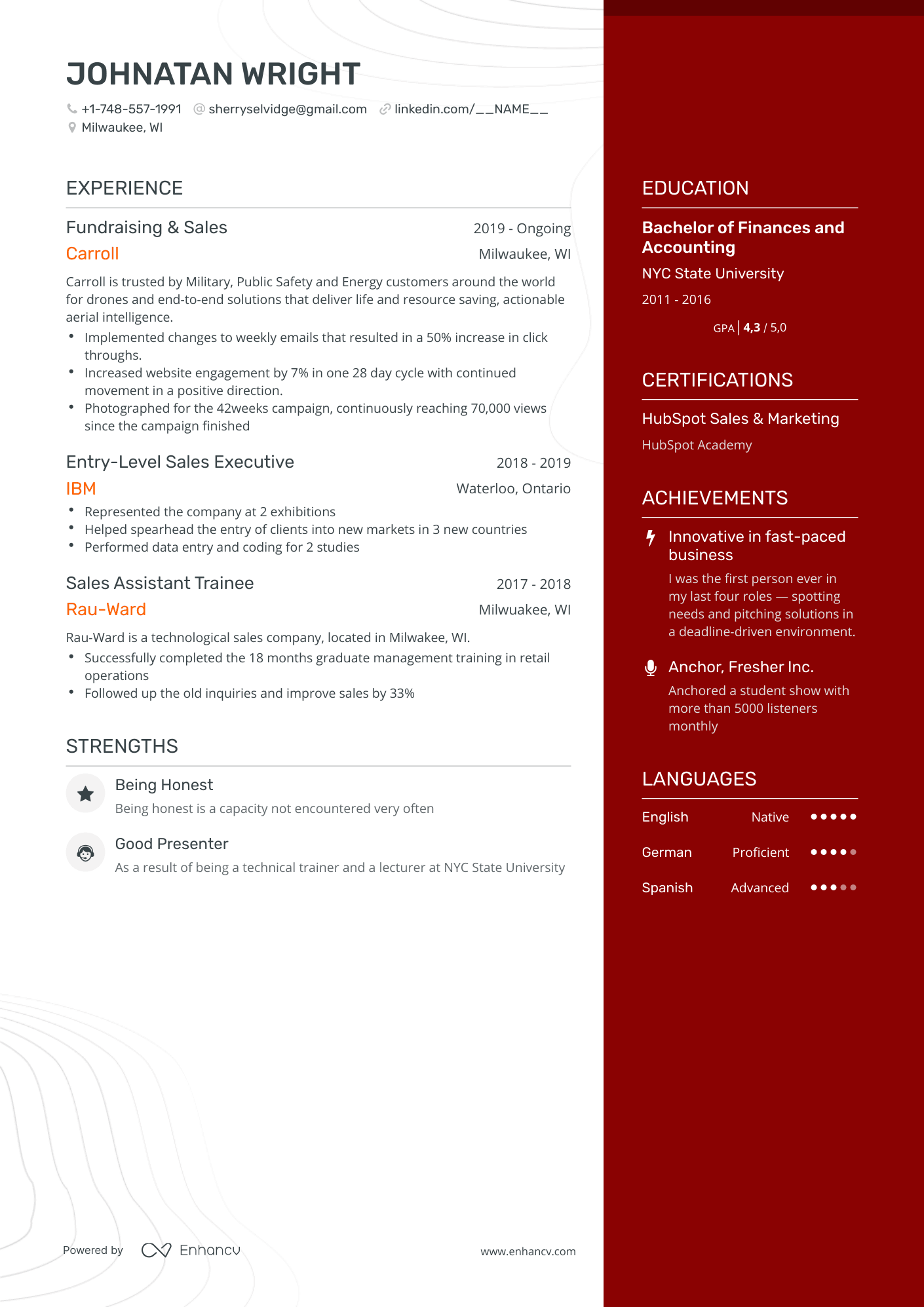 One Page Entry Level Resume Template