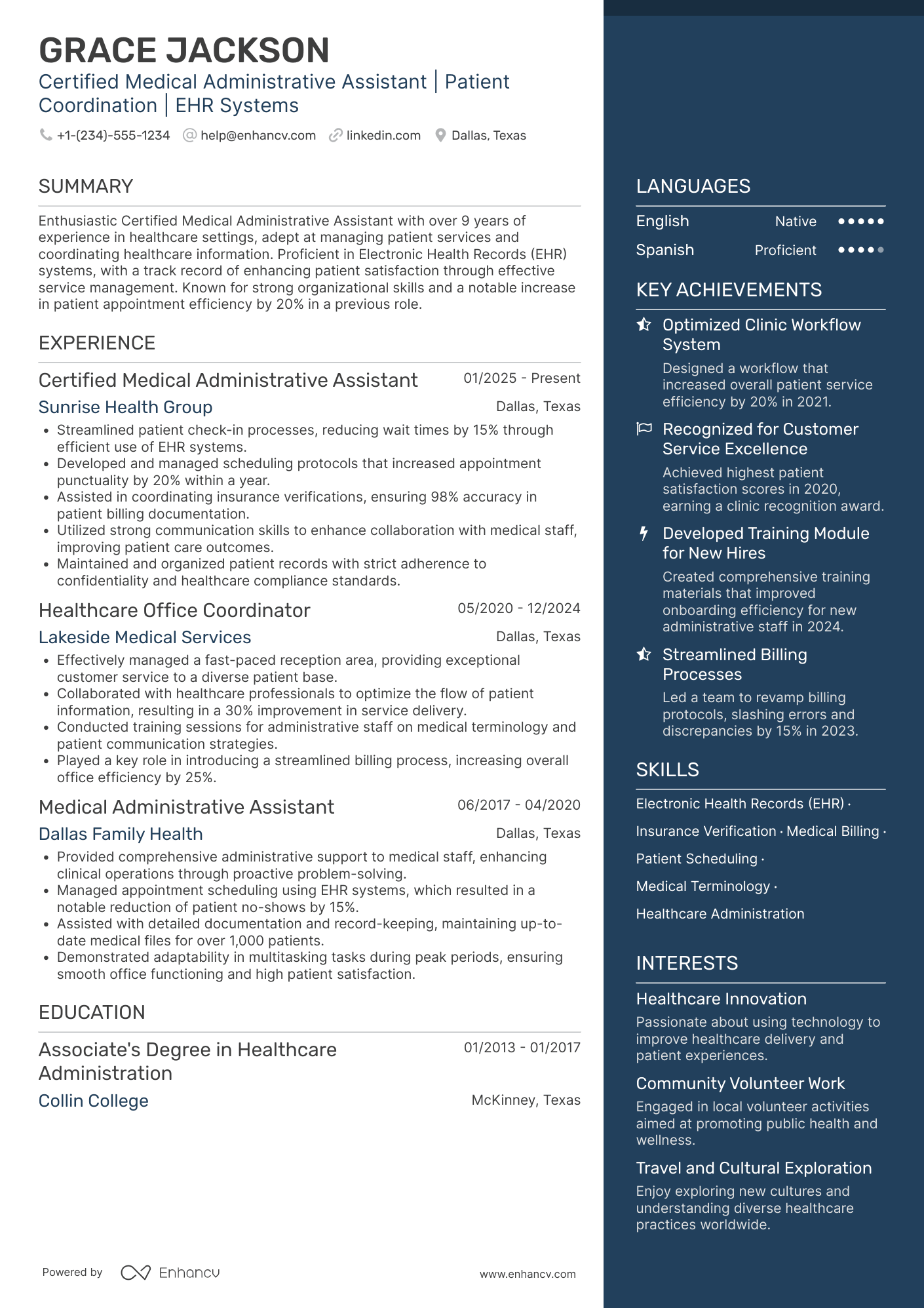 A resume example of a Certified Medical Administrative Assistant