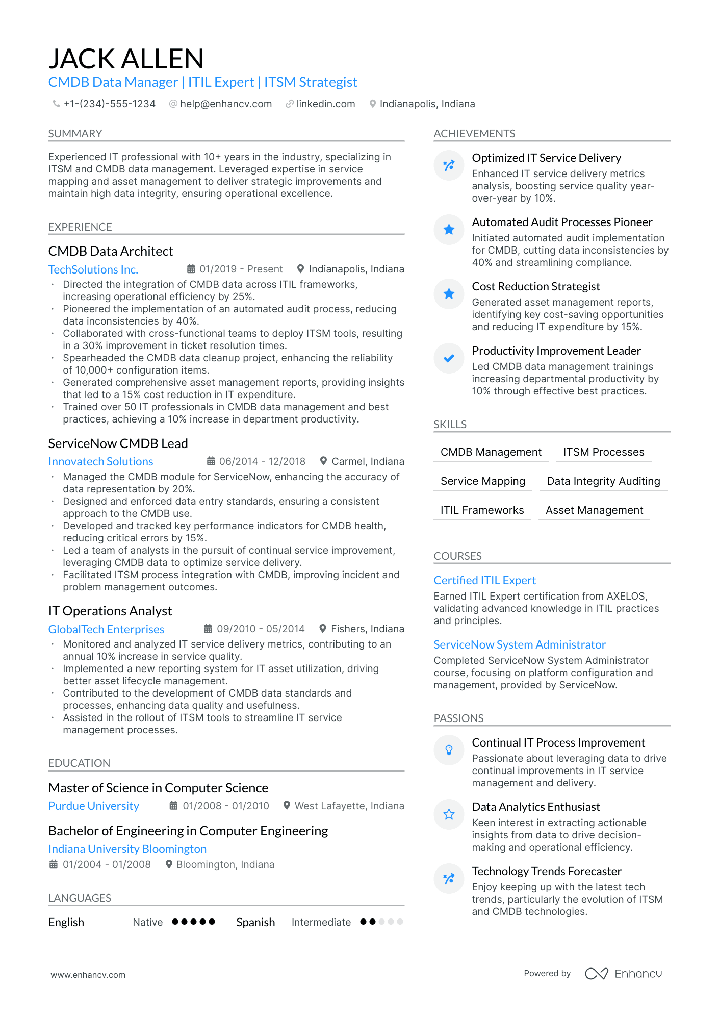 servicenow resume for 1 year experience