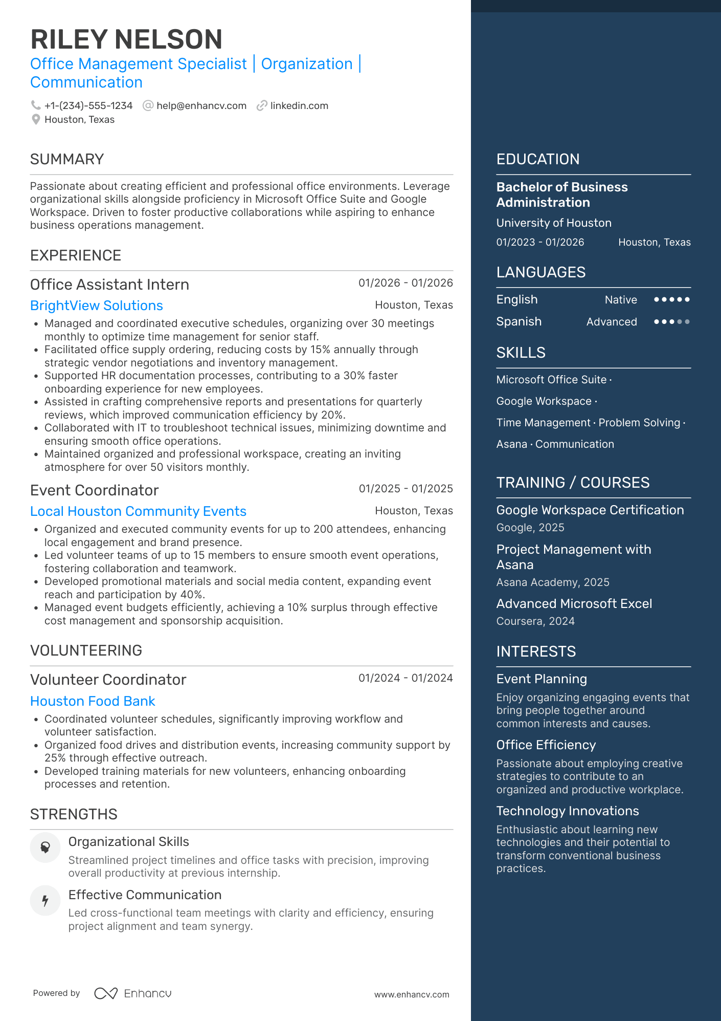 A resume example of a Entry Level Office Manager