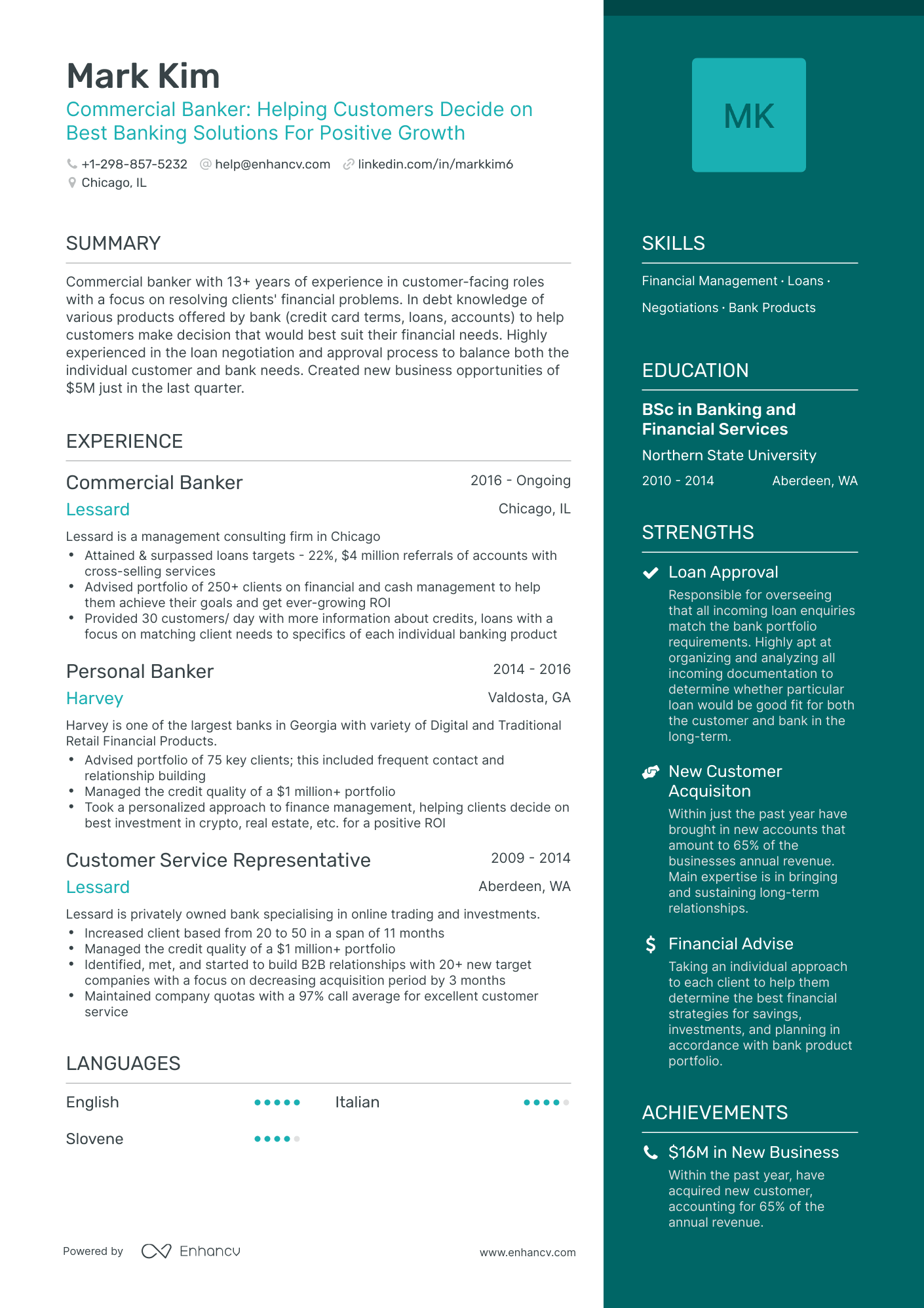 One Page Commercial Banking Resume Template