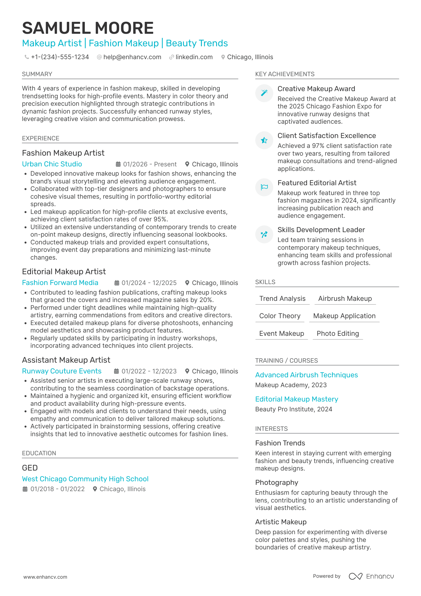 A resume example of a Fashion Makeup Artist
