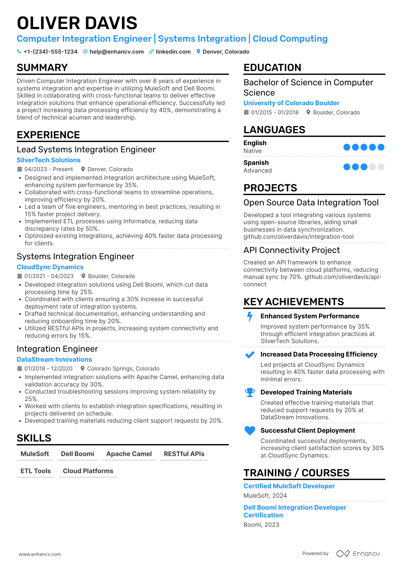 A resume example of a Computer Integration Engineer