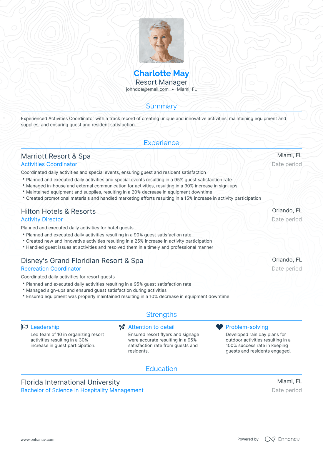 Traditional Resort Manager Resume Template