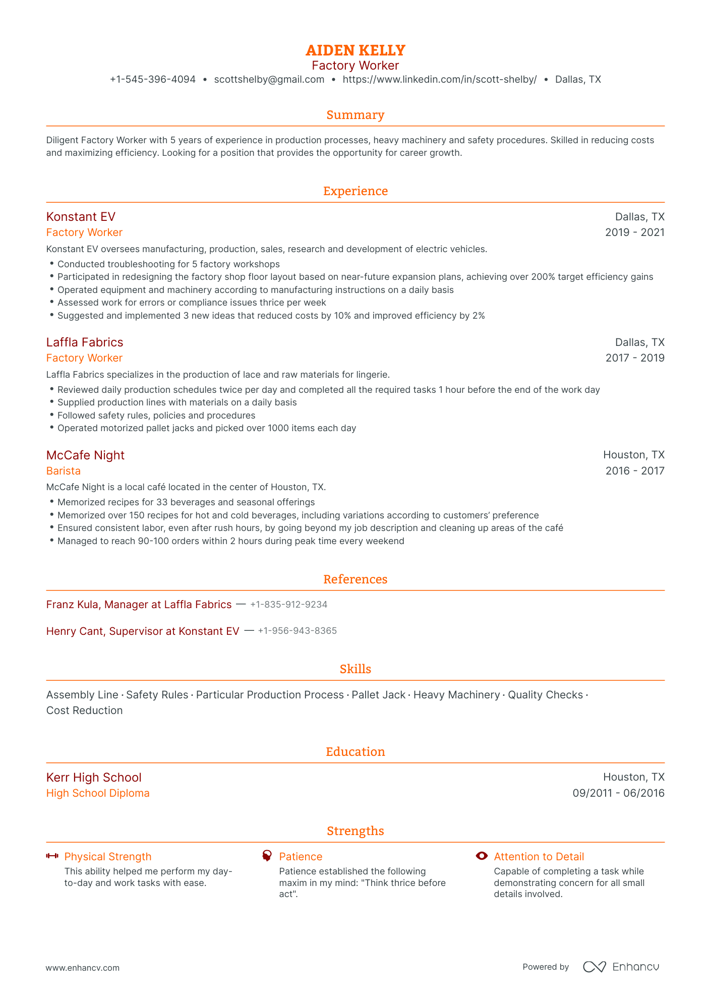 Traditional Factory Worker Resume Template