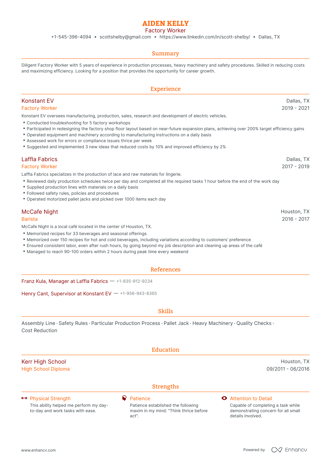 Professional Profile For Factory Worker