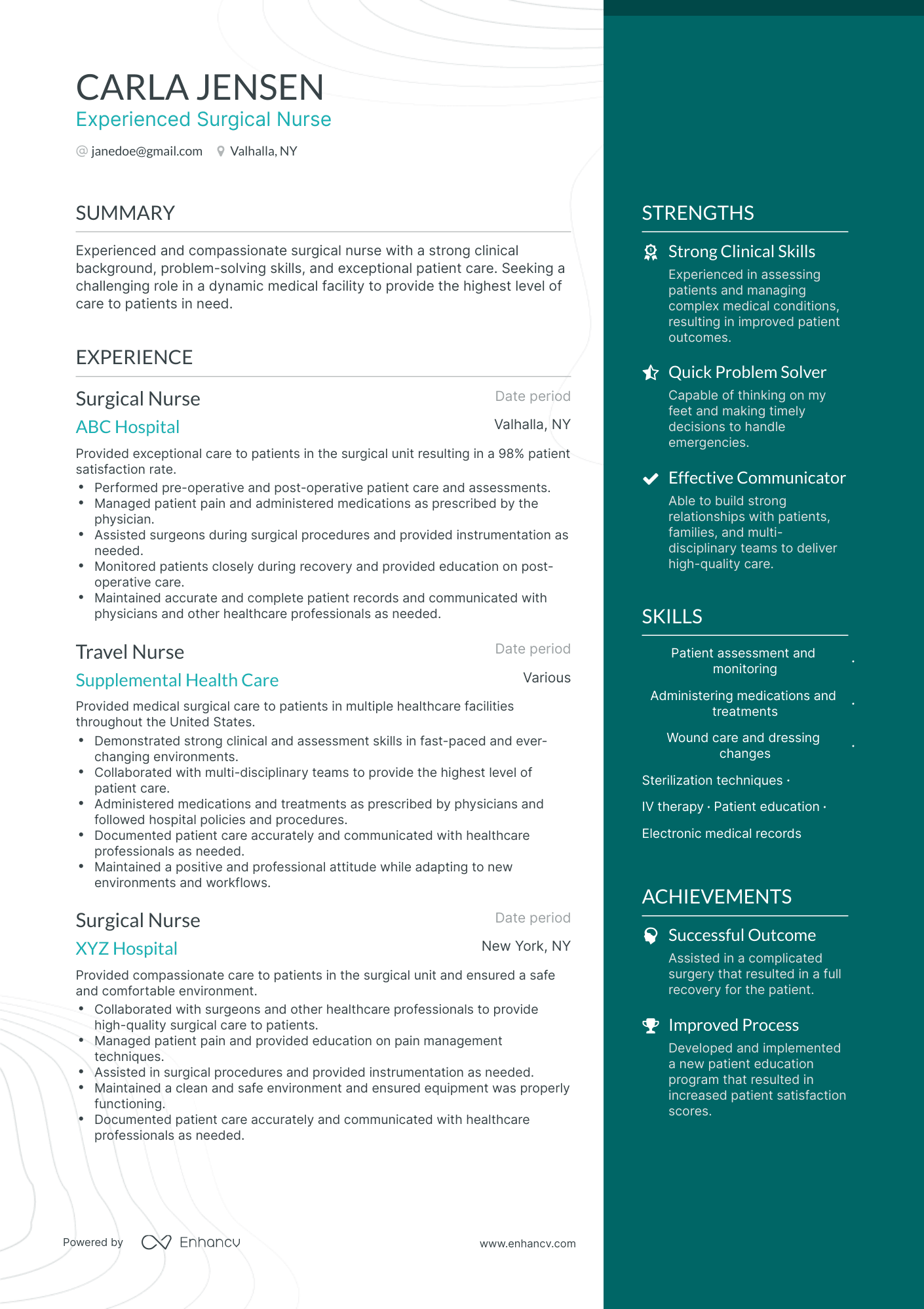 One Page Surgical Nurse Resume Template