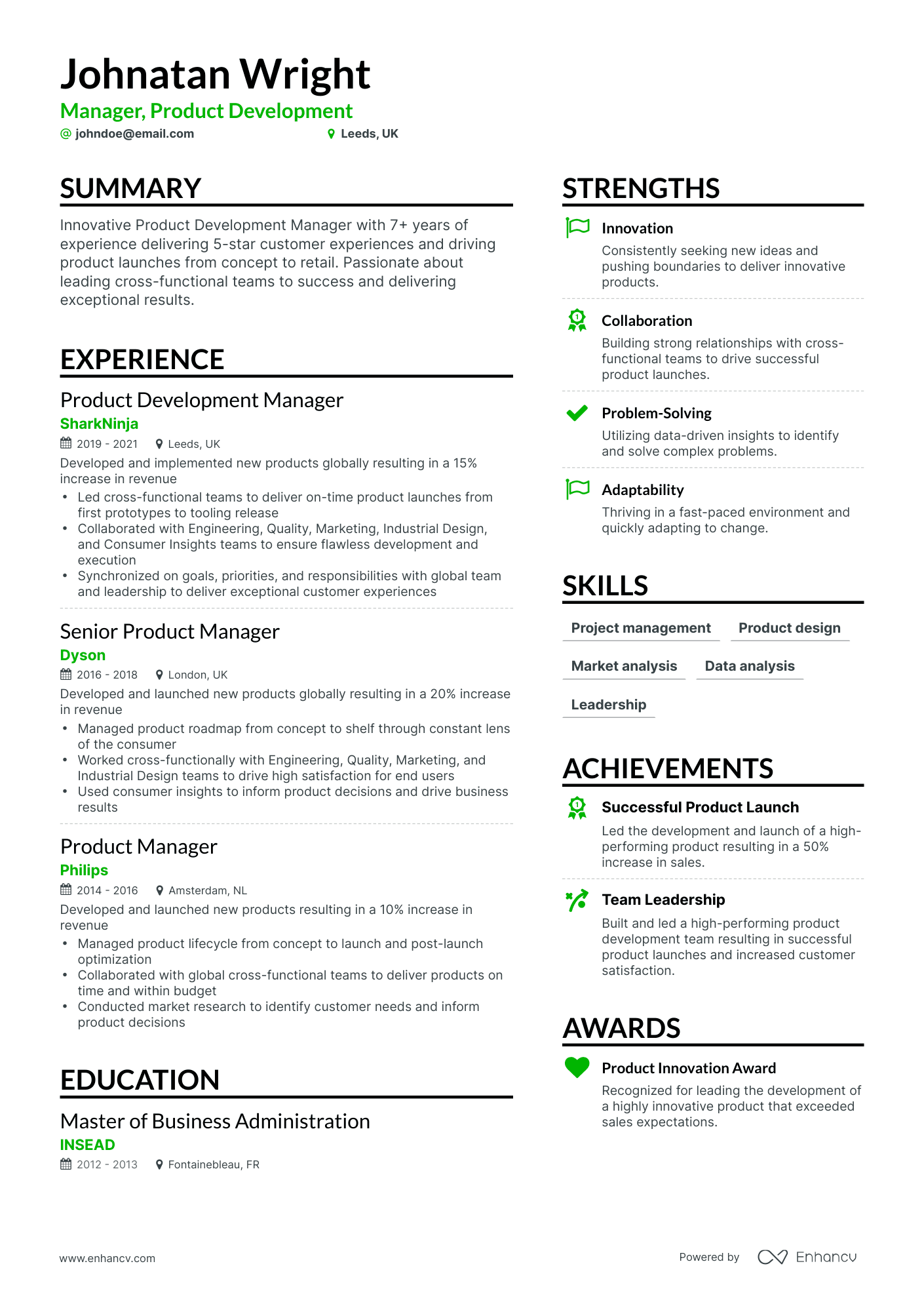 Simple Product Development Manager Resume Template