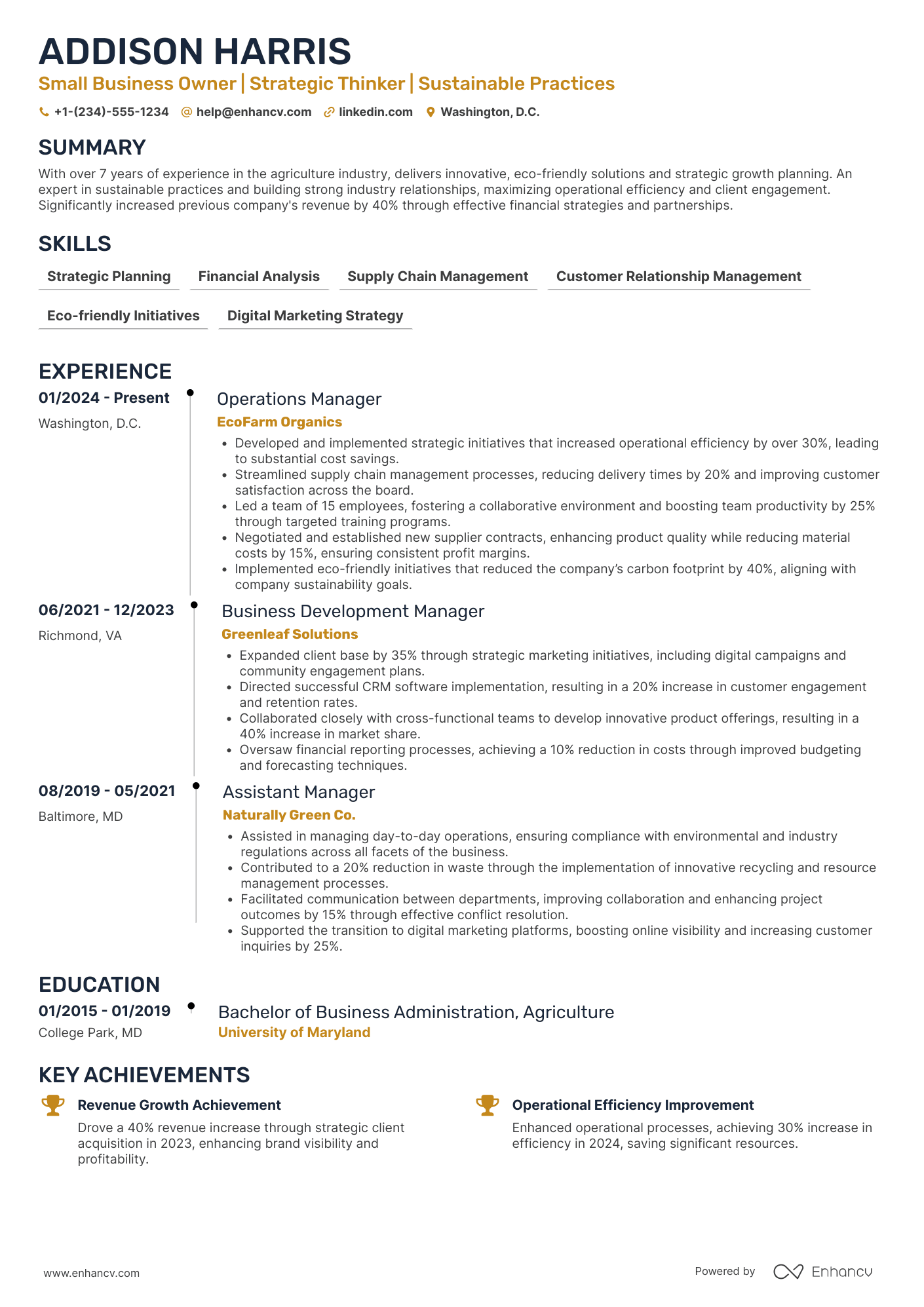 A resume example of a Small Business Owner