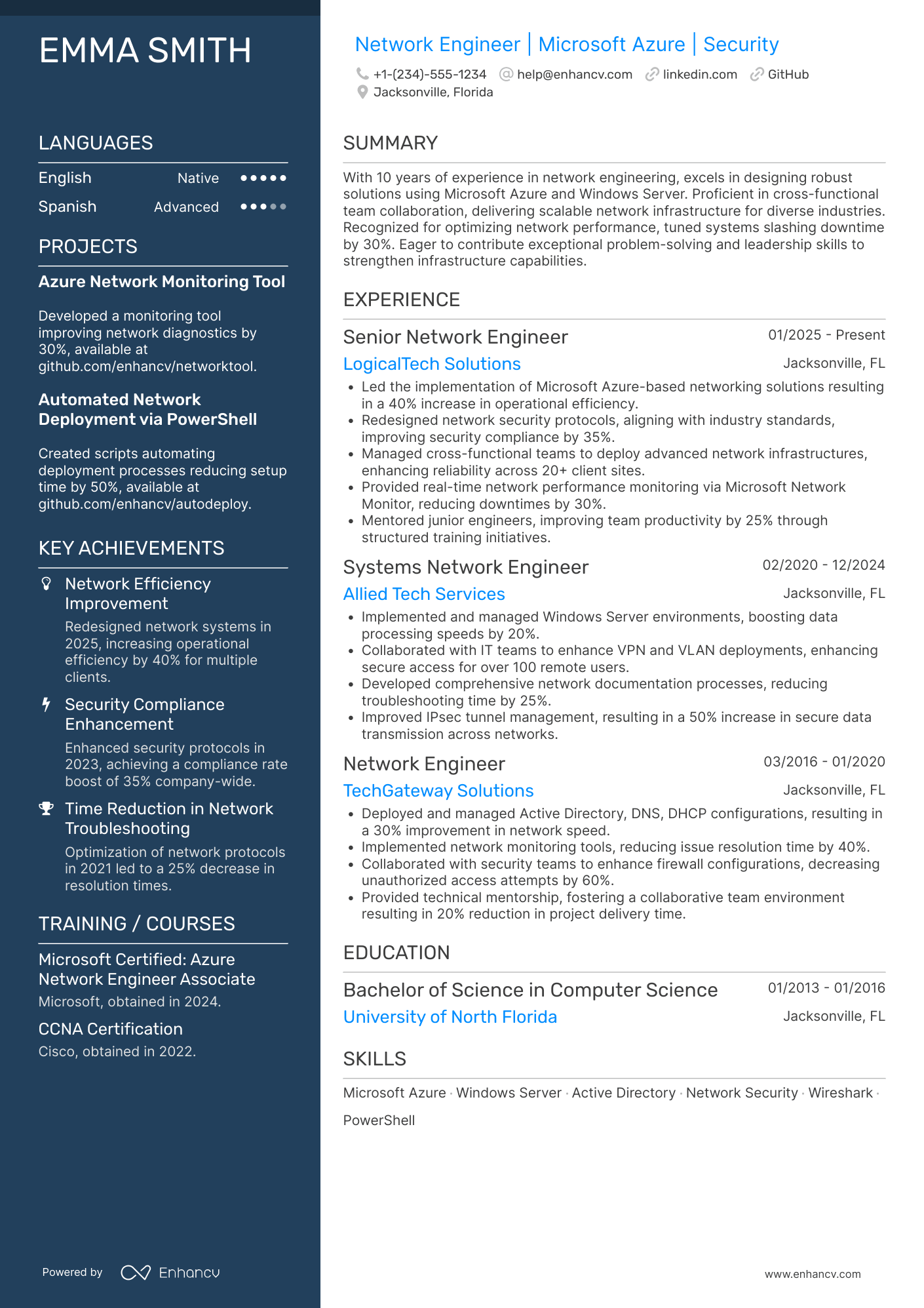 A resume example of a Microsoft Network Engineer