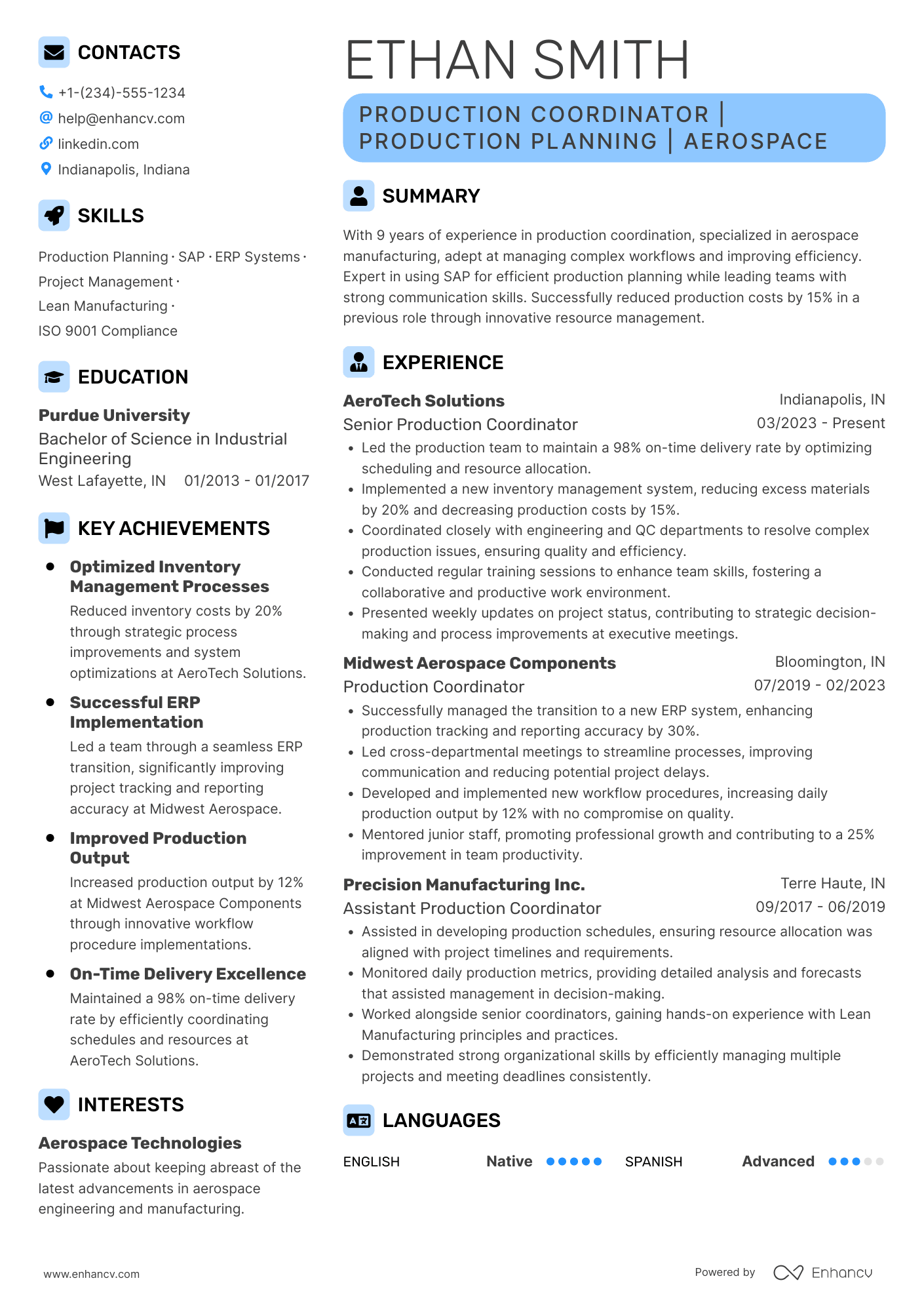 A resume example of a Lead Production Coordinator
