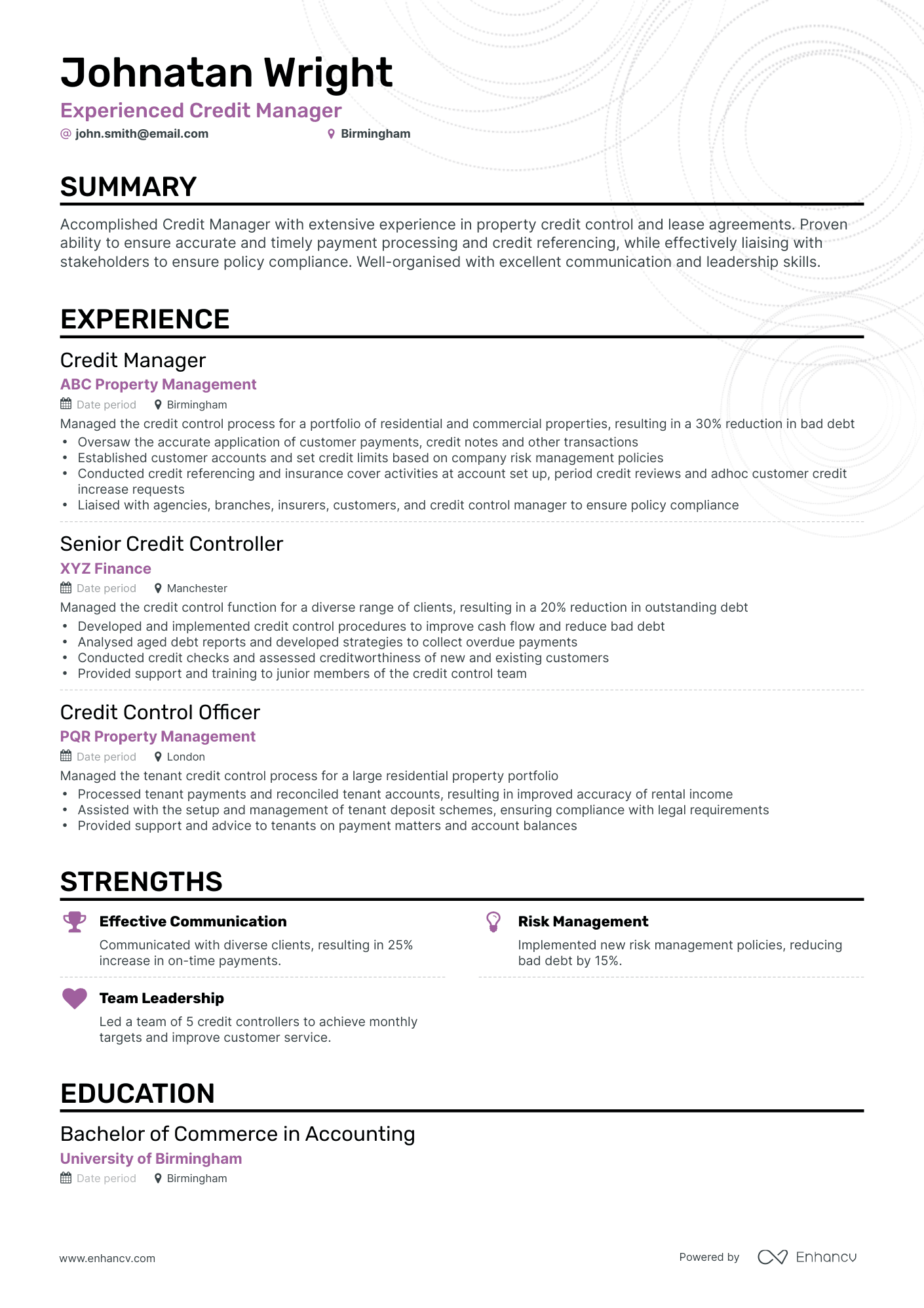 Classic Credit Manager Resume Template