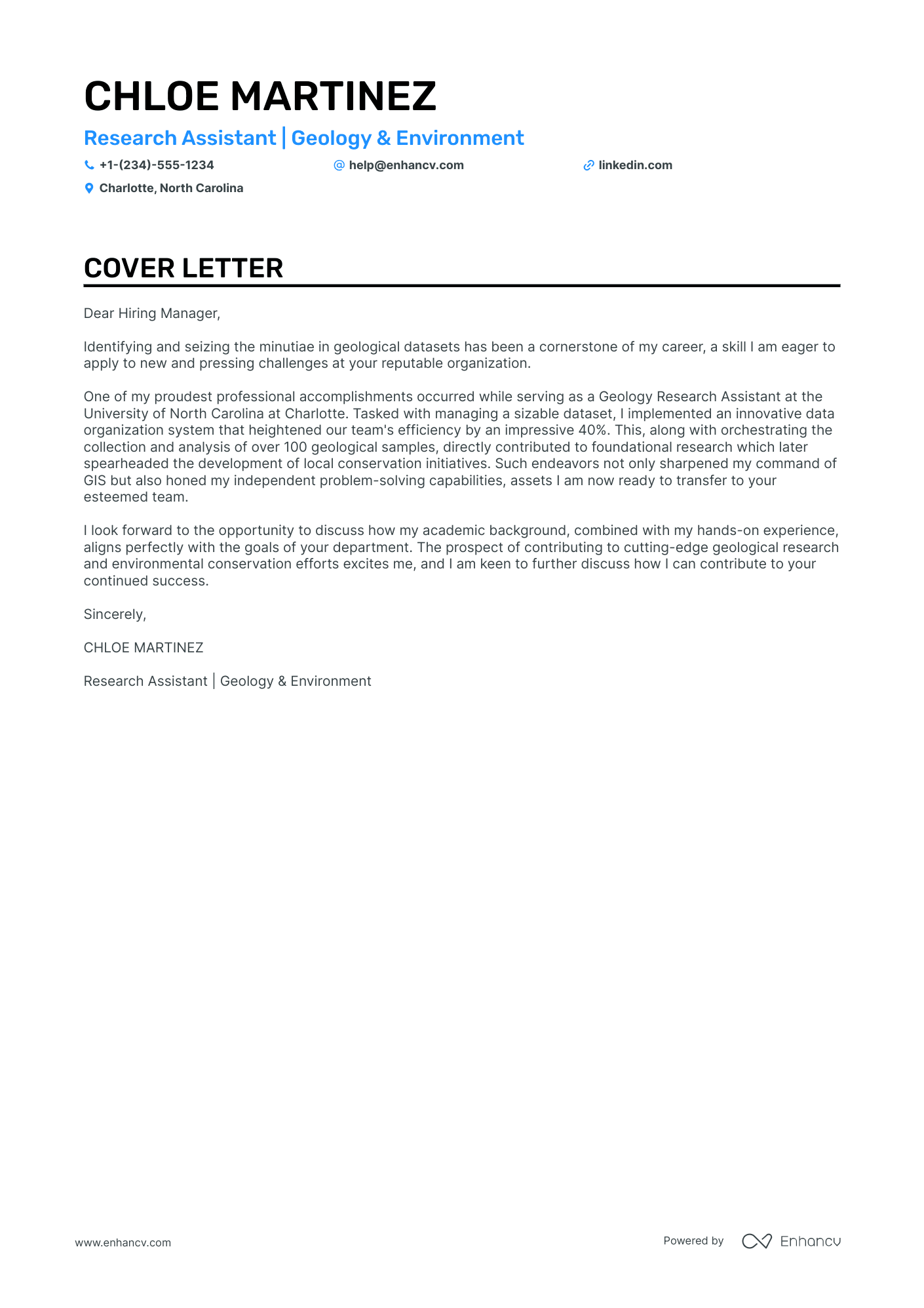 covering letter example for research