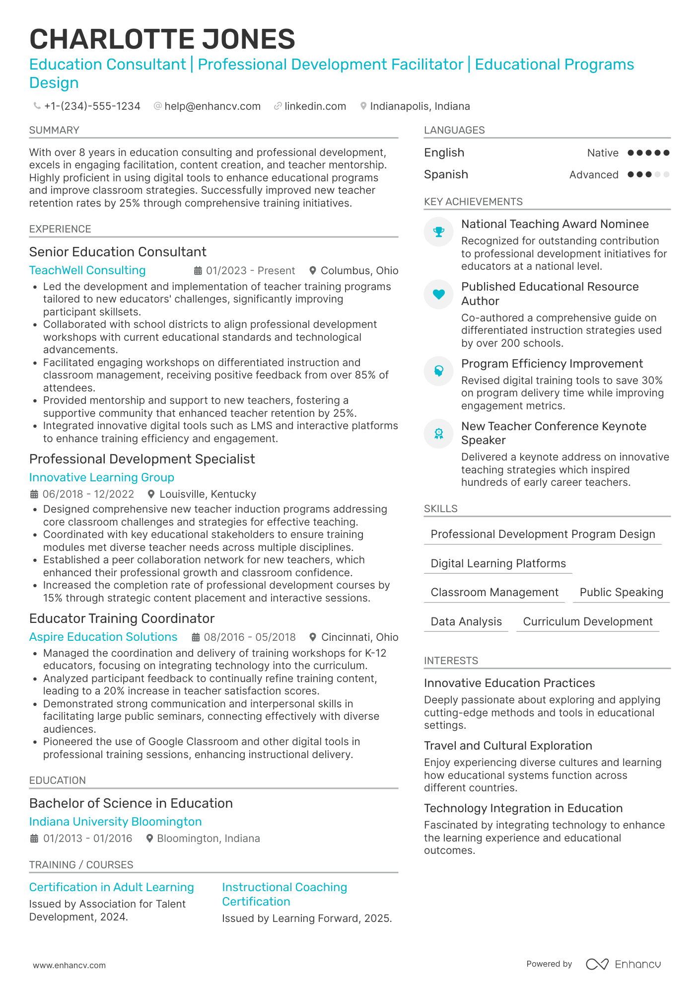 A resume example of a New Teacher Professional Development Facilitator