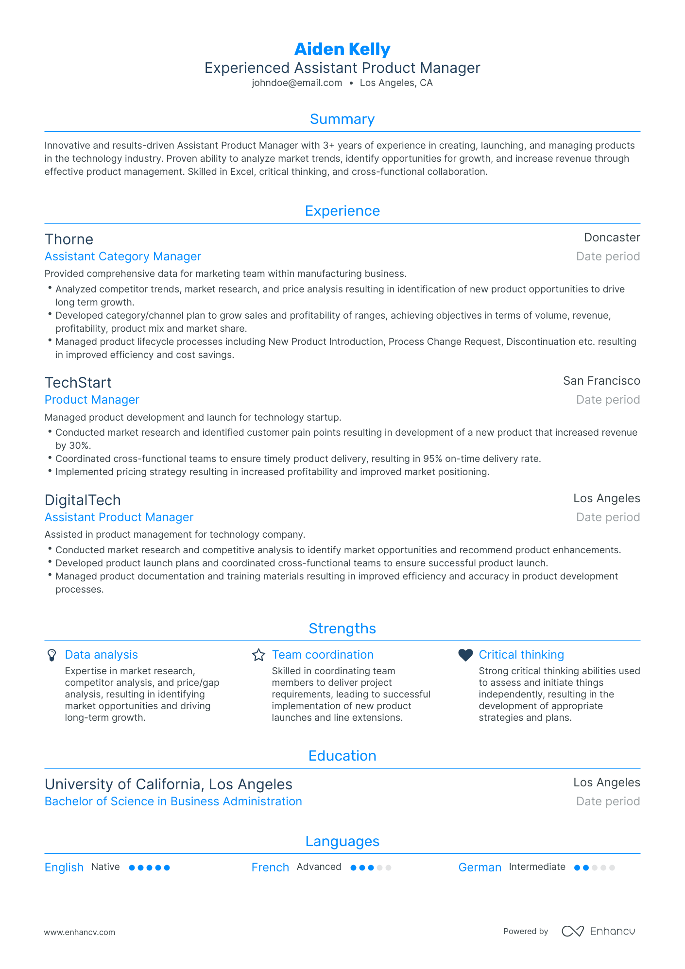 Traditional Assistant Product Manager Resume Template