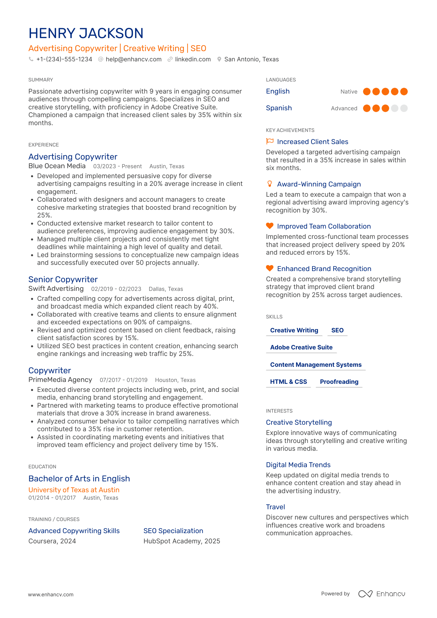 A resume example of a Advertising Copywriter