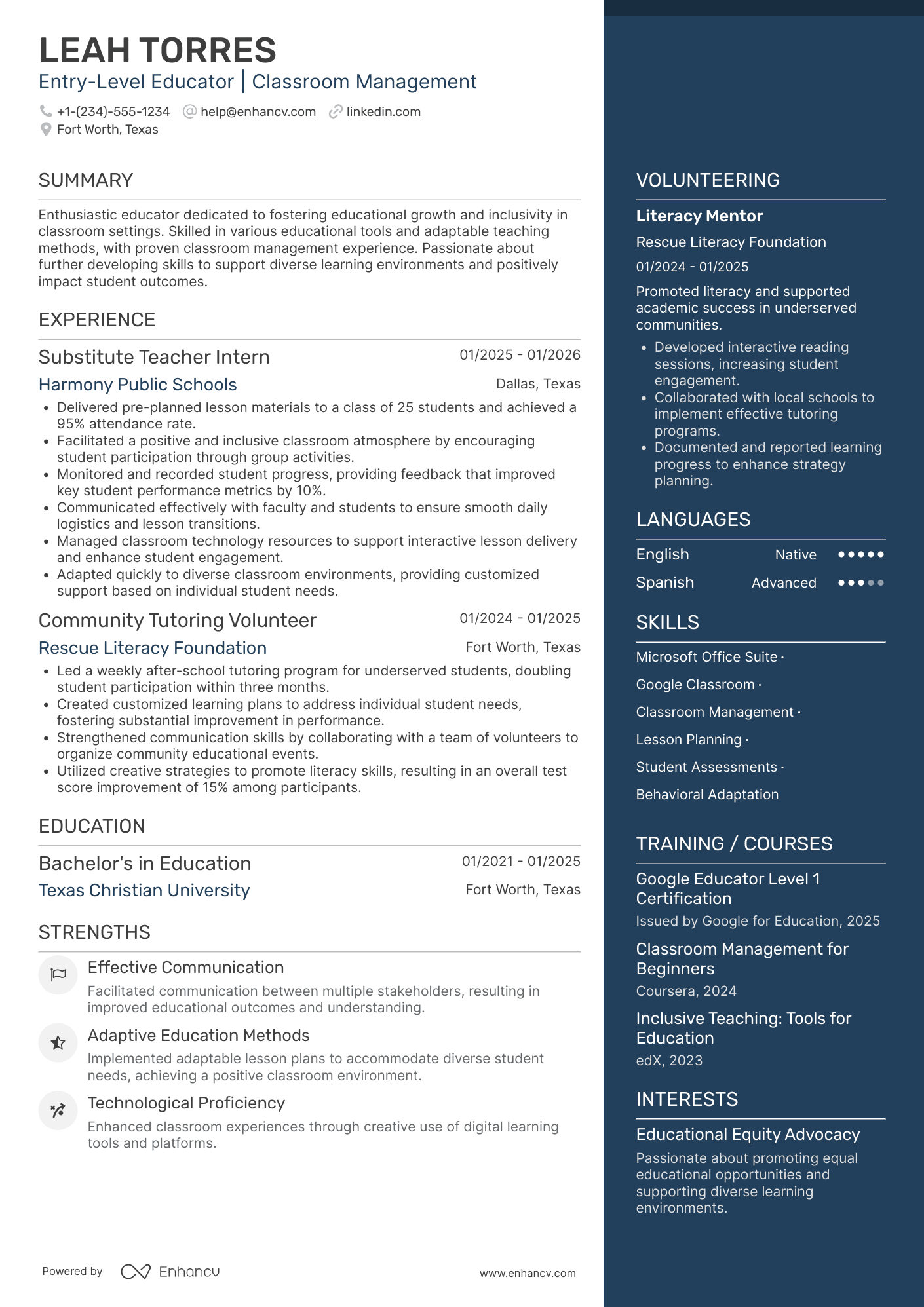 A resume example of a Entry Level Substitute Teacher