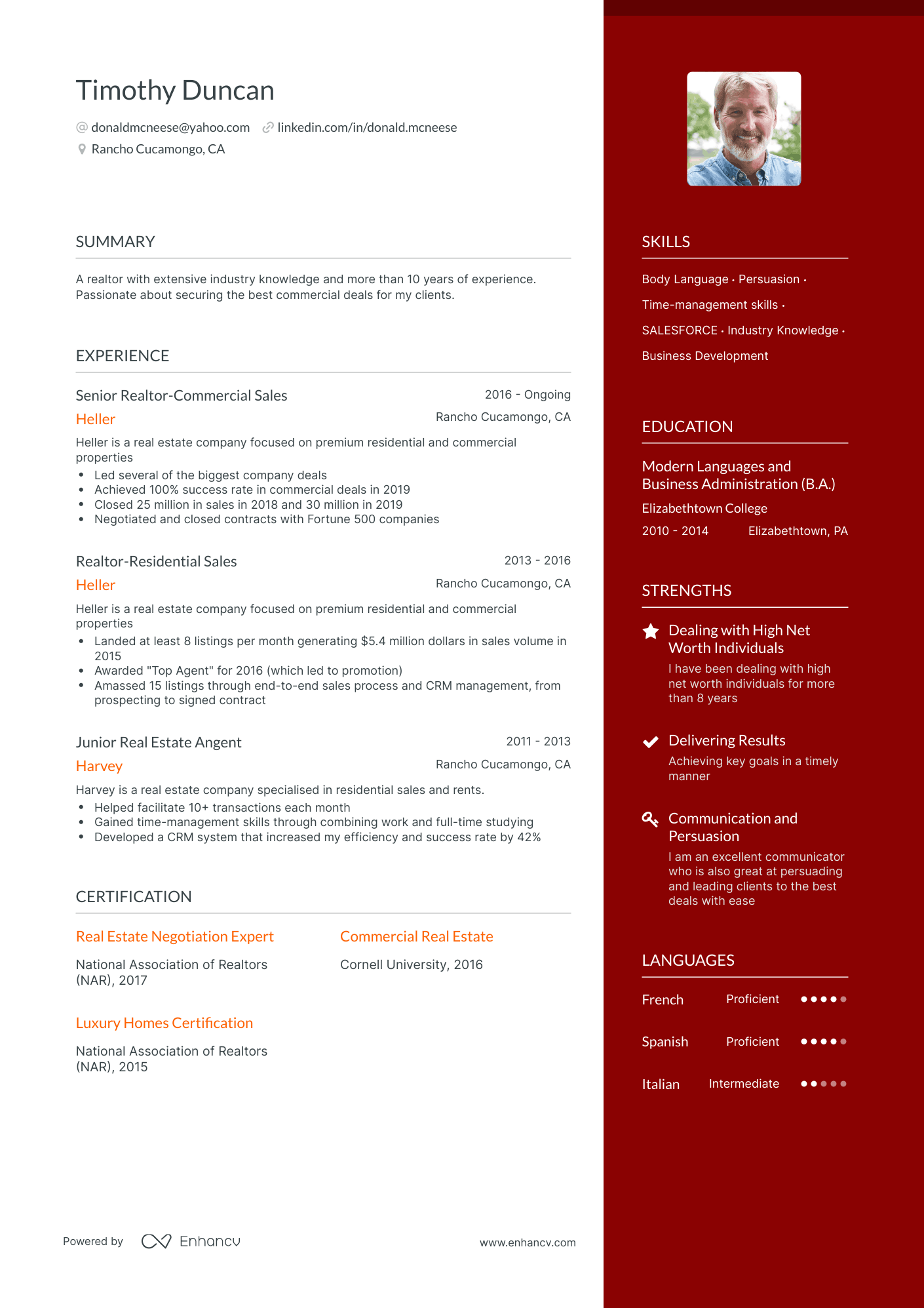 One Page Realtor Resume Template