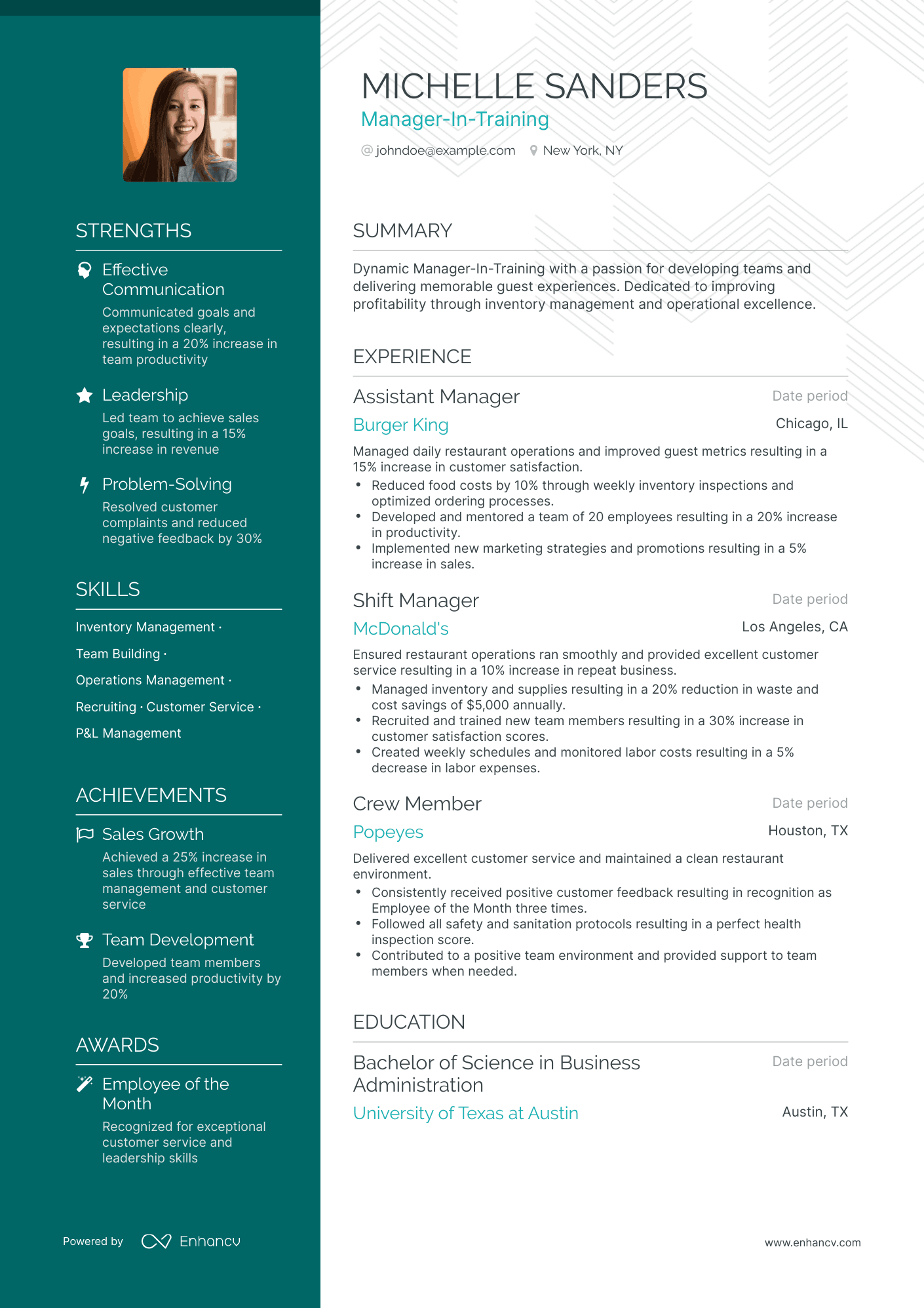 Polished Manager In Training Resume Template
