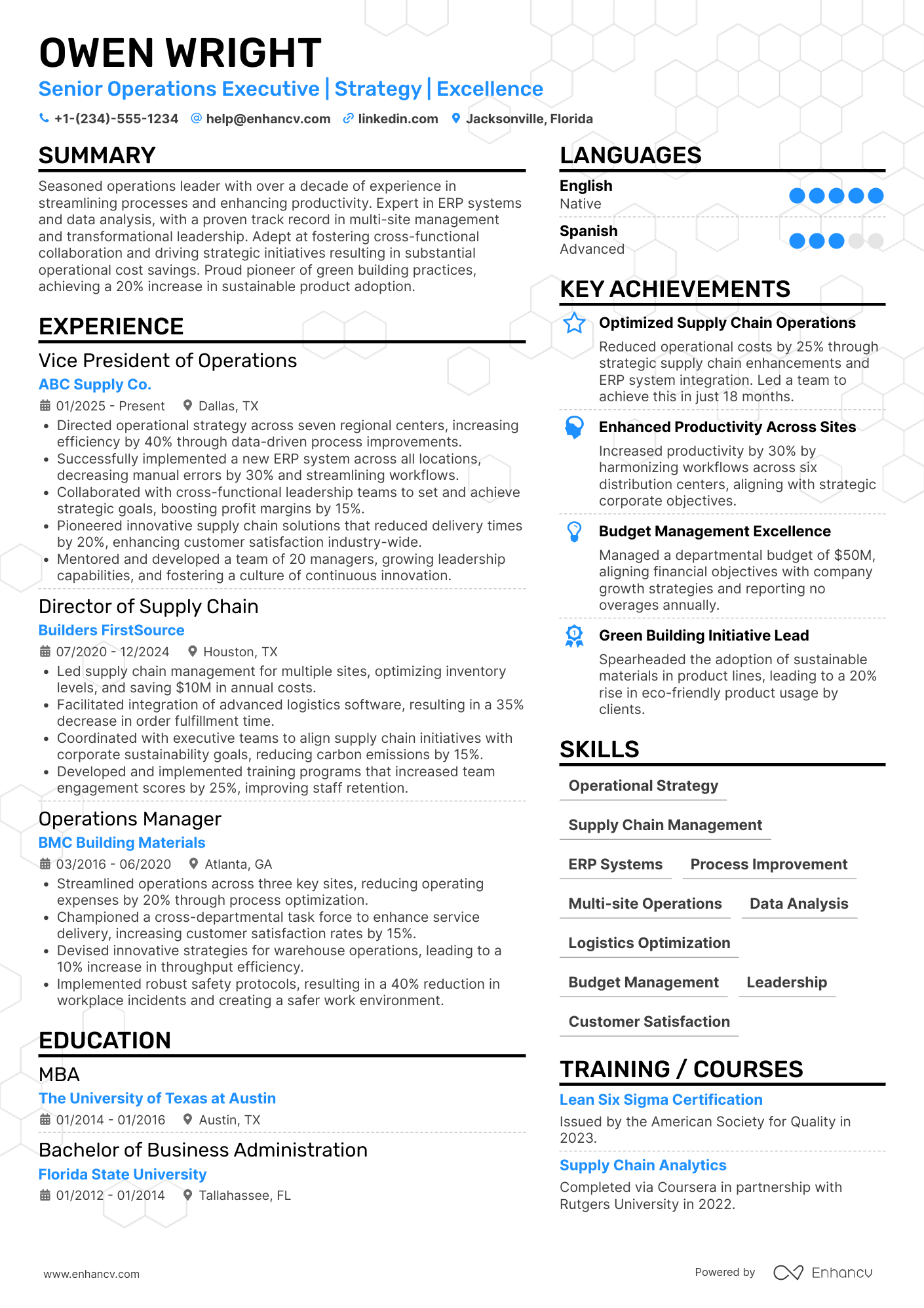 A resume example of a Senior Director of Operations
